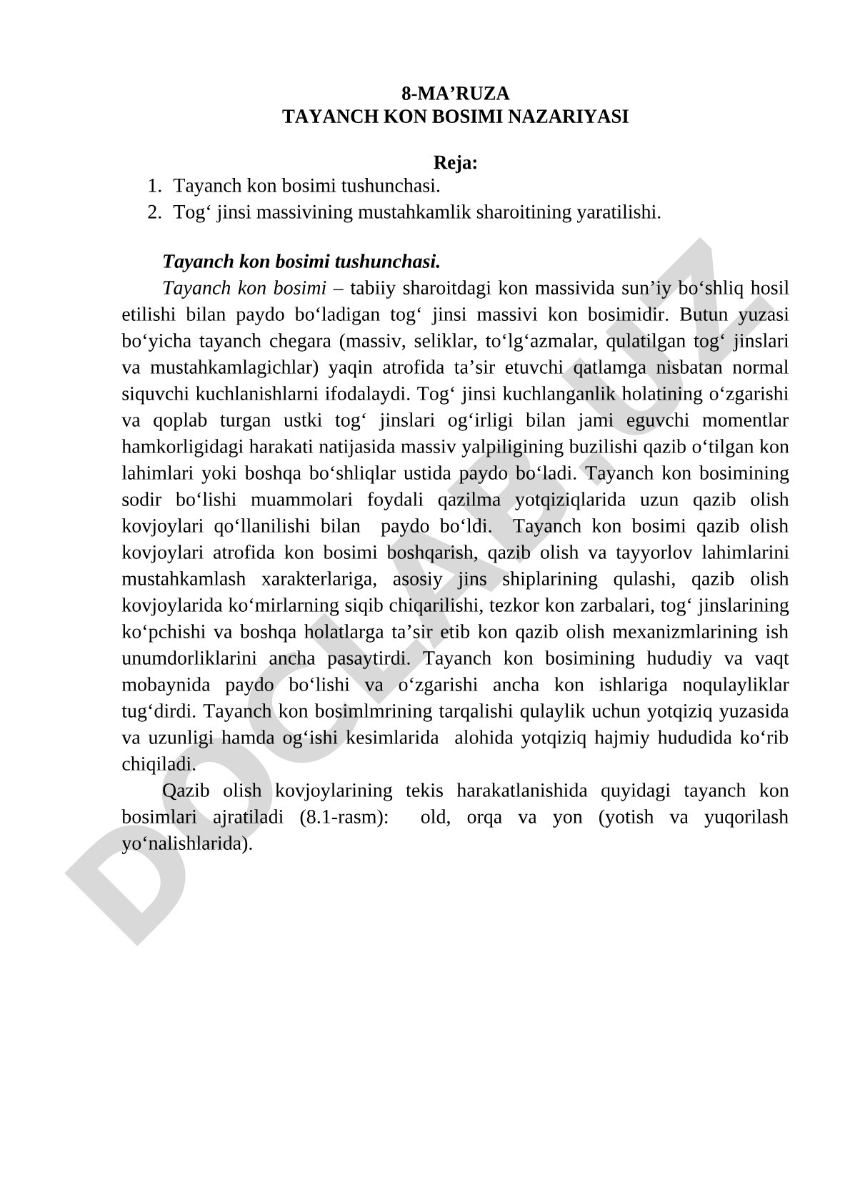 Tayanch kon bosimi nazariyasi