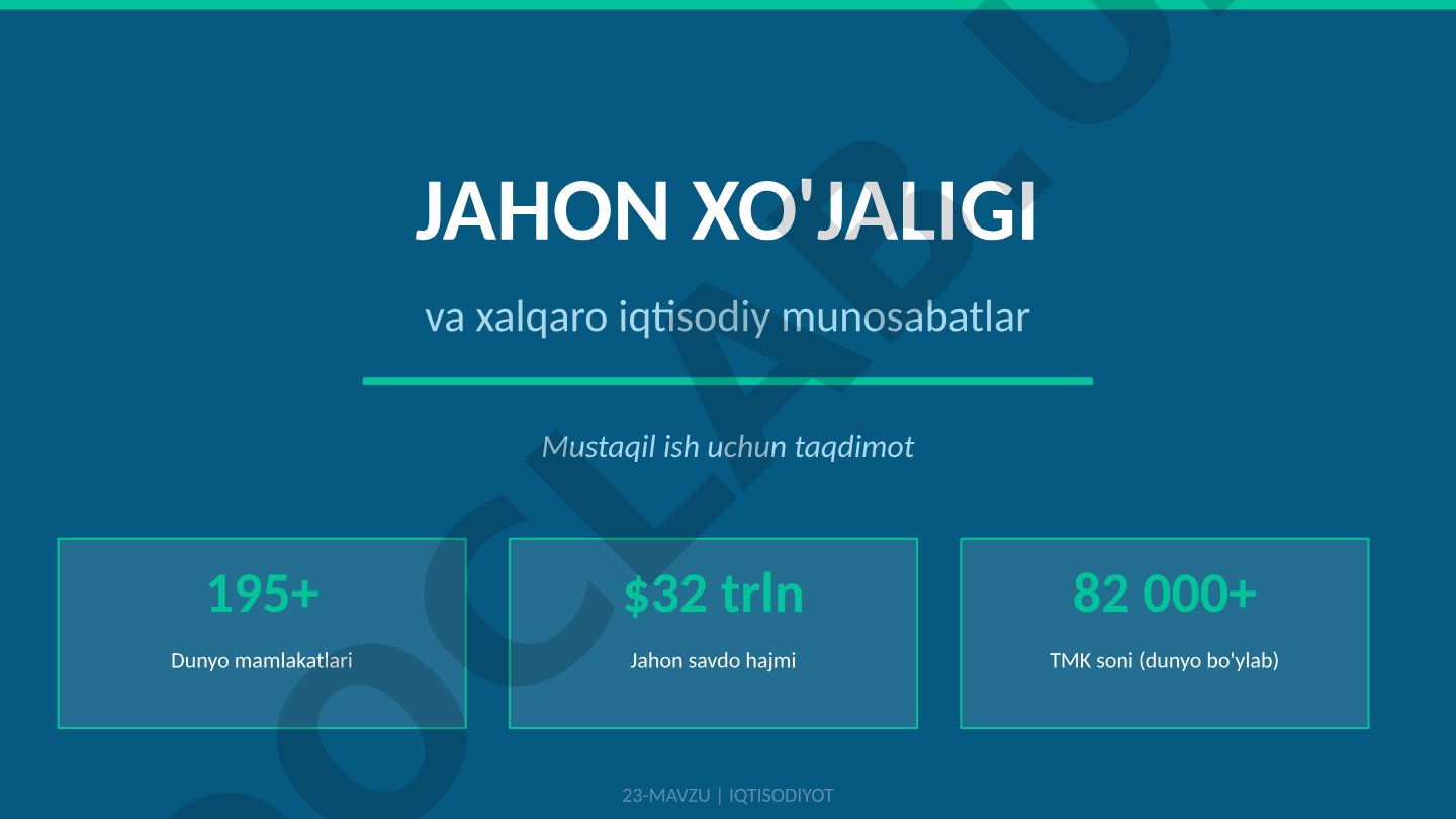 Jahon xo'jaligi va xalqaro iqtisodiy munosabatlar