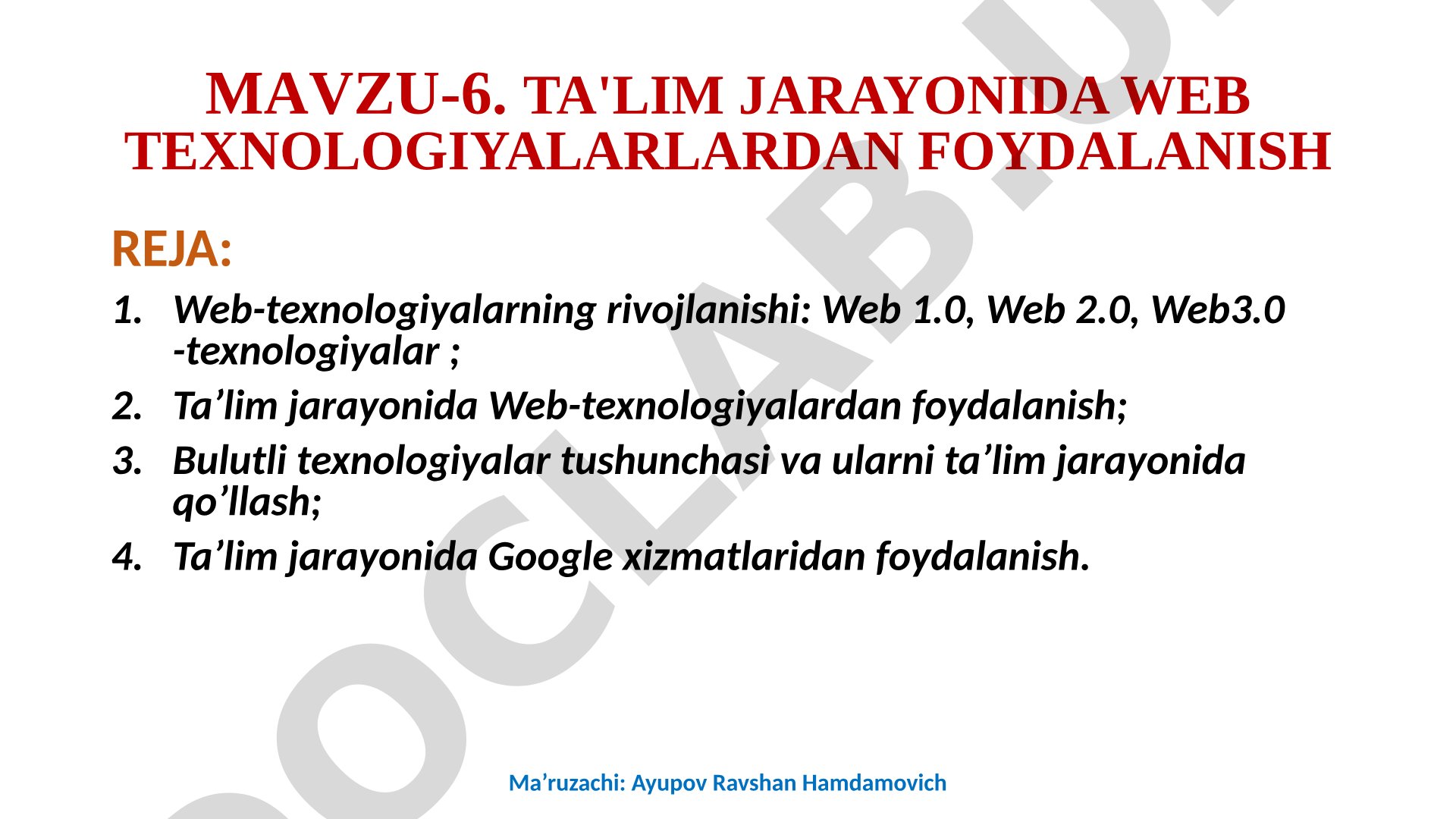 Ta'lim jarayonida web texnologiyalardan foydalanish