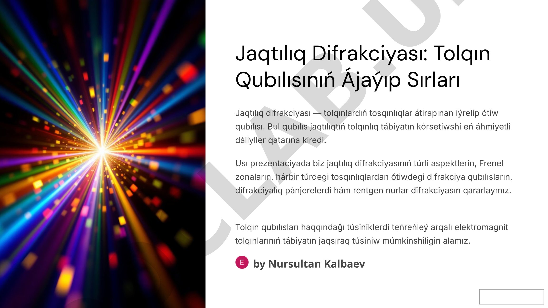Jaqtılıq difrakciyası: Tolqın qubılısınıń ájaýıp sırları