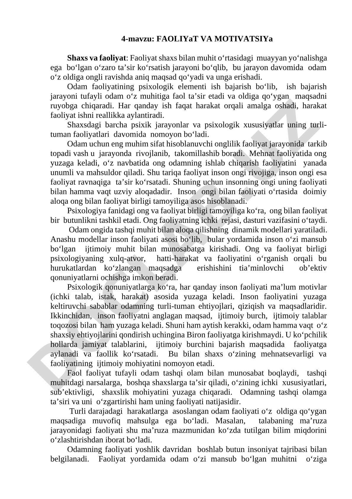 Faoliyat va motivatsiya