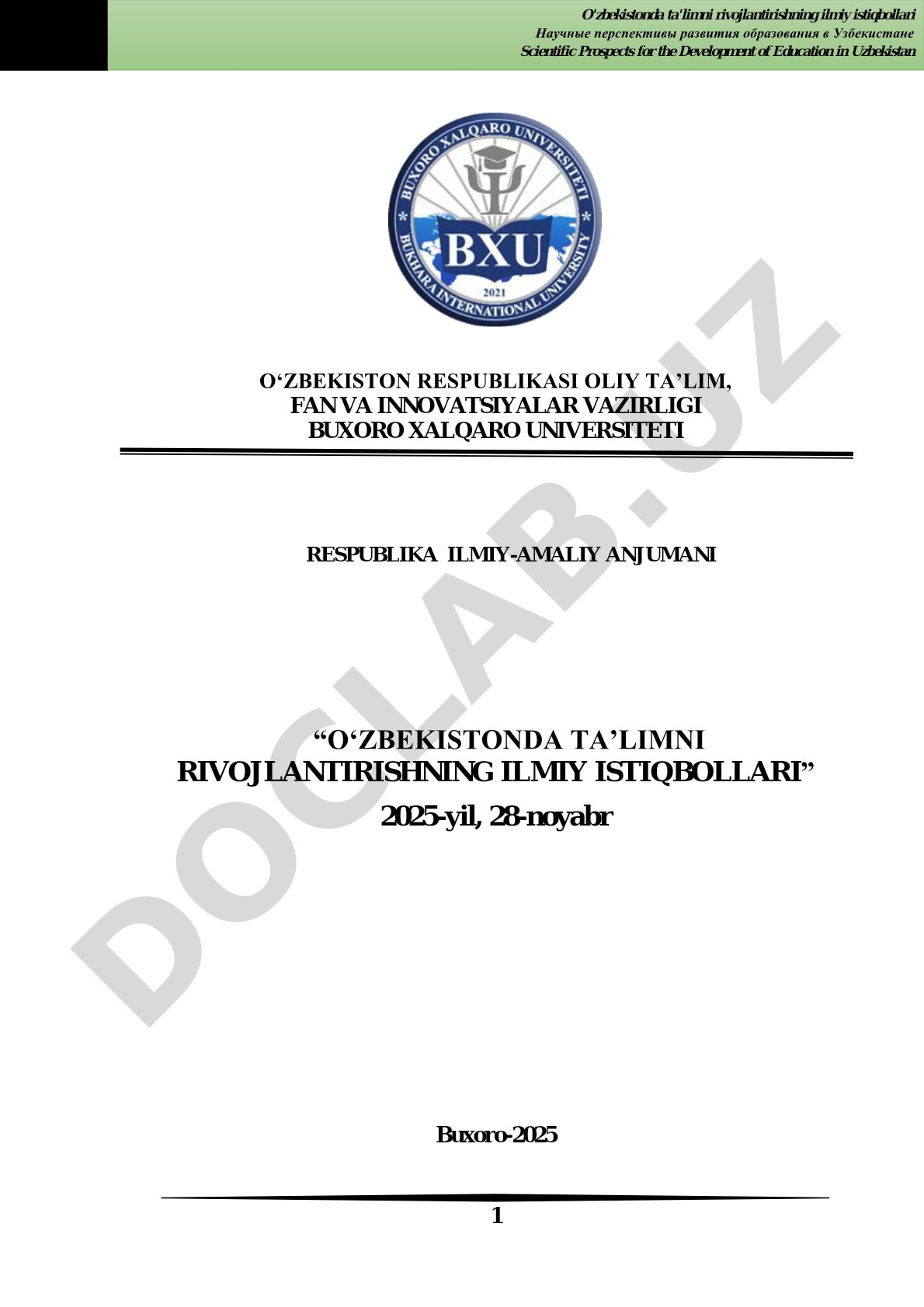 O'zbekistonda ta'limni rivojlantirishning ilmiy istiqbollari