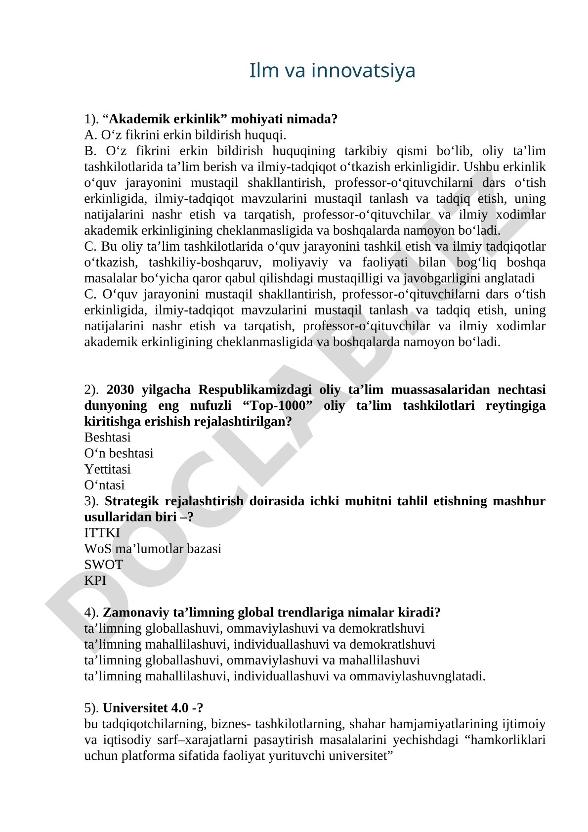 Akademik erkinlik mohiyati haqida savol