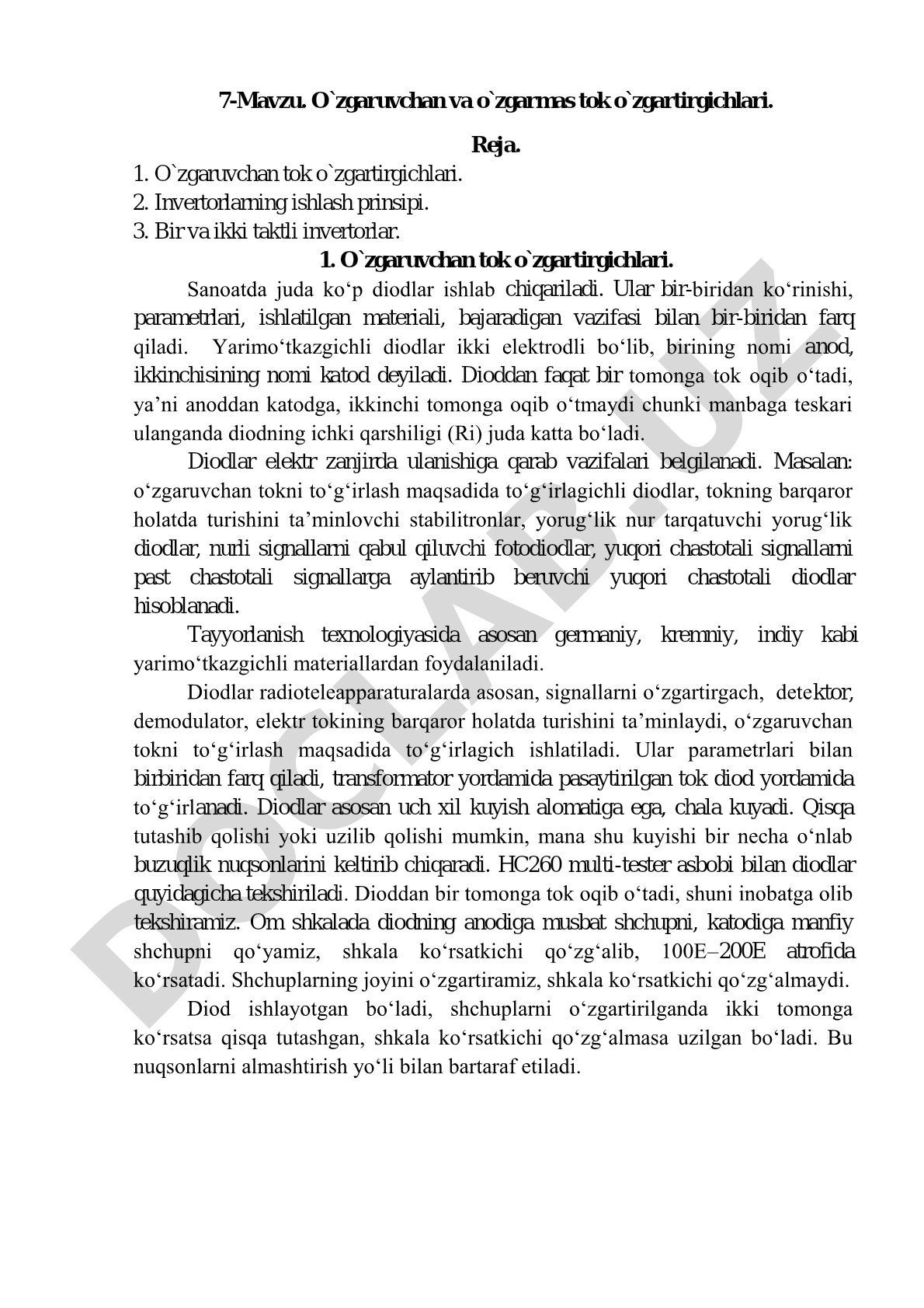 O'zgaruvchan va o'zgarmas tok o'zgartirgichlari