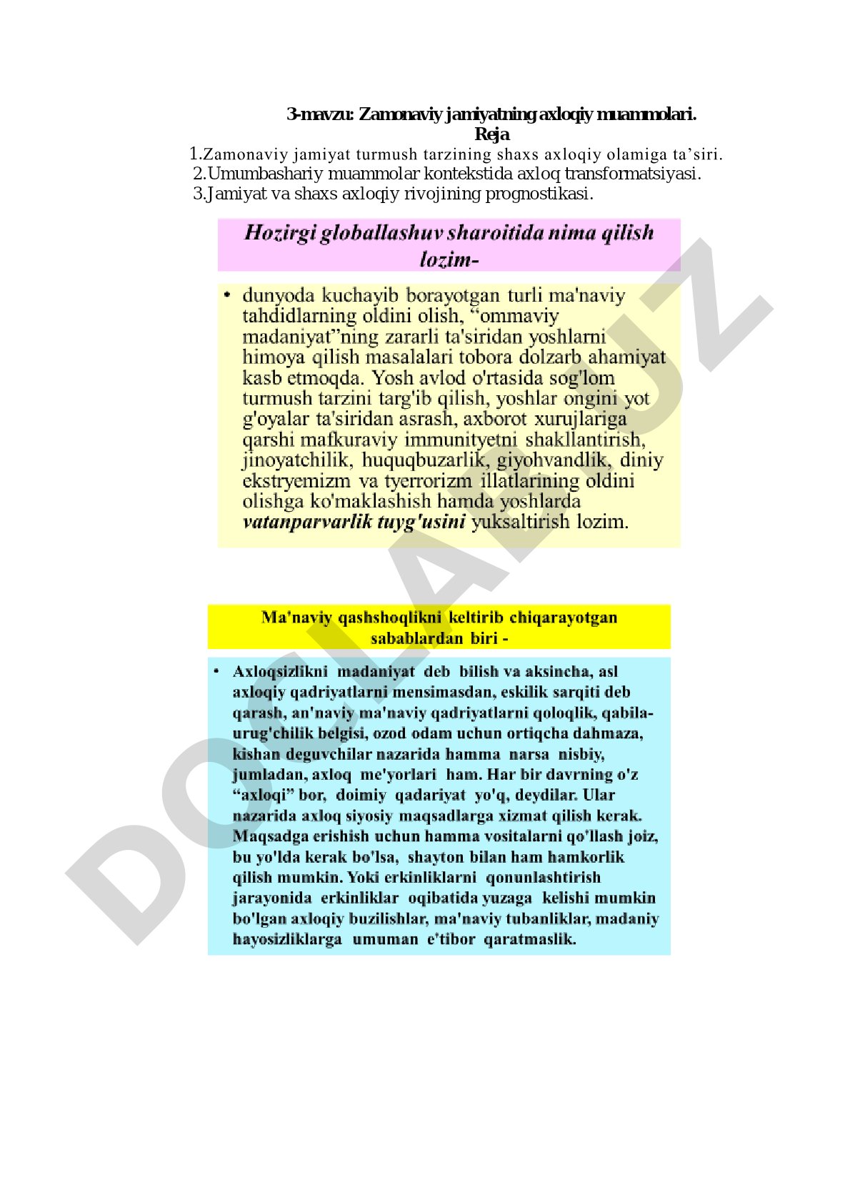 Zamonaviy jamiyatning axloqiy muammolari
