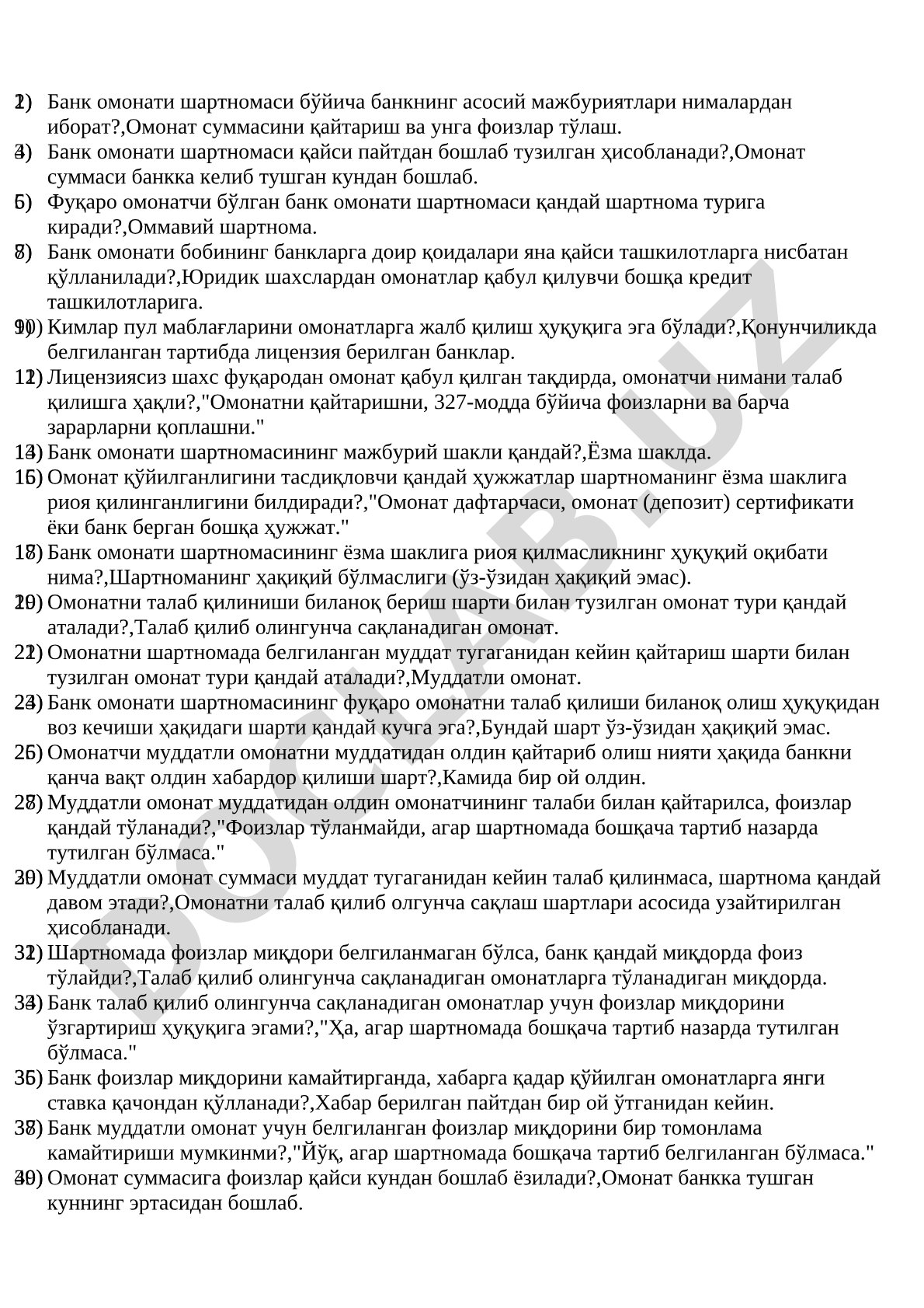 Омонат шартномаси, мажбуриятлар, шакл, оқибатлар ҳақида саволлар ва жавоблар