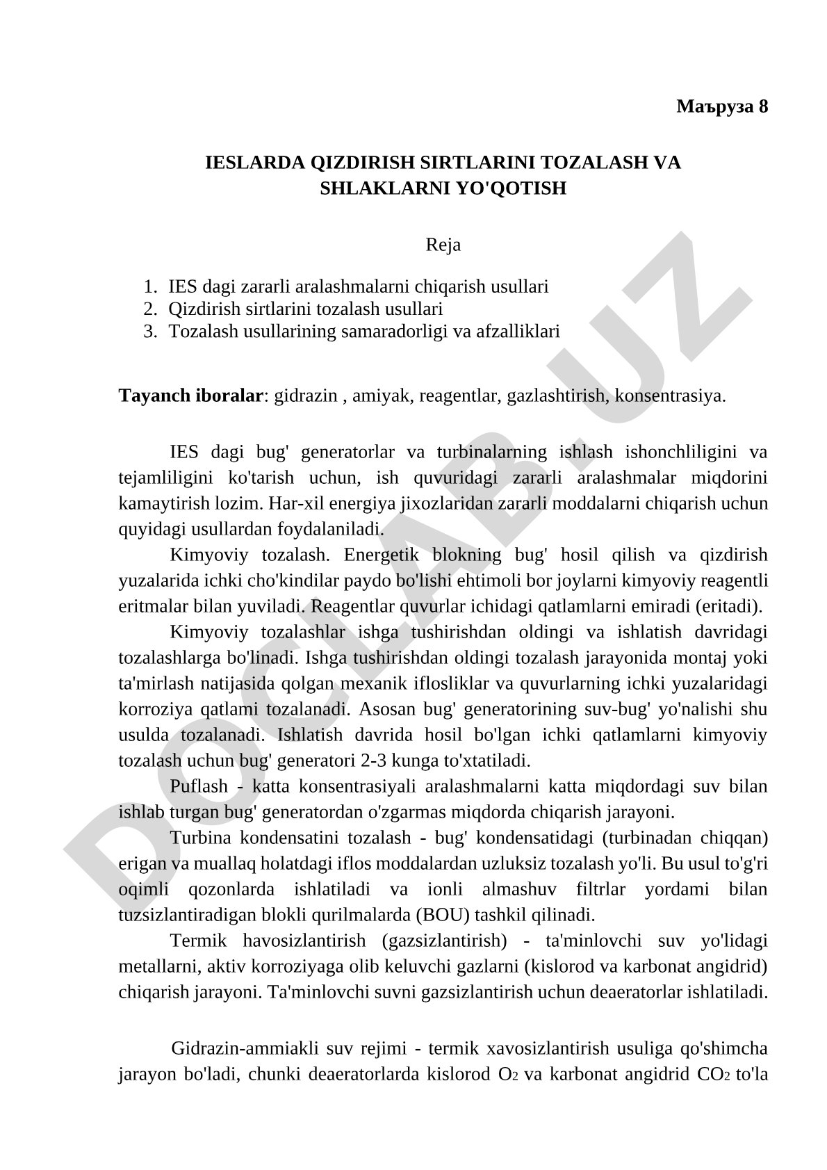 IESlarda qizdirish sirtlarini tozalash va shlaklarni yo'qotish