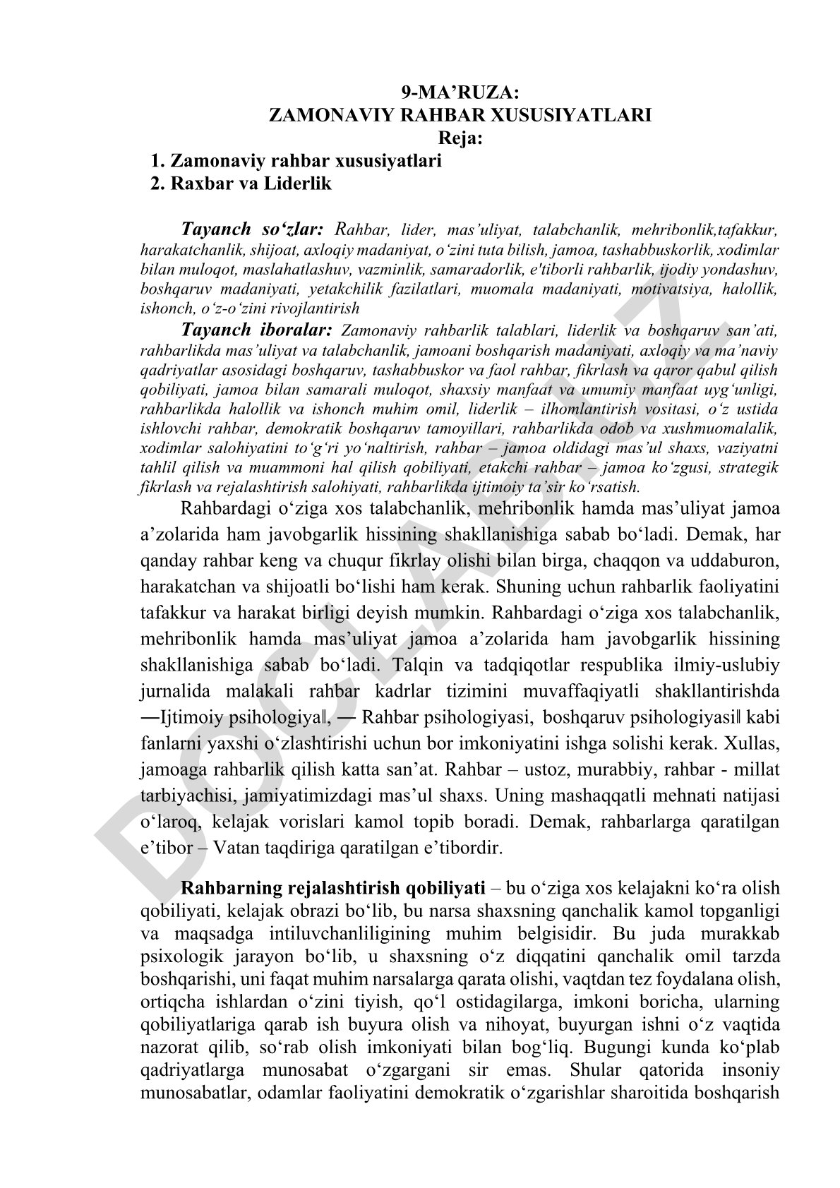 Zamonaviy rahbar xususiyatlari