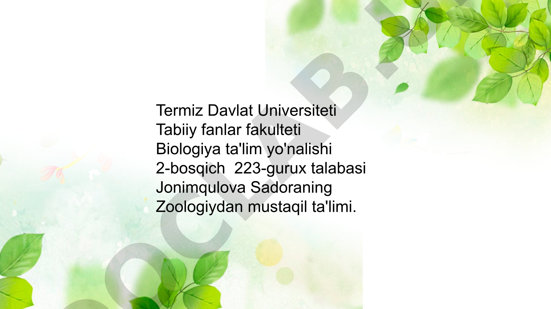 Zoologiyadan mustaqil ta'lim: Qalqonsizlar