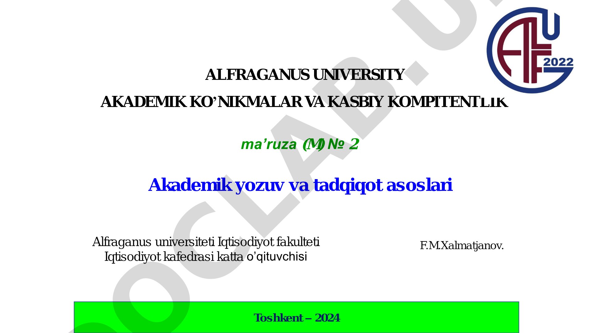 Akademik ko’nikmalar va kasbiy kompitentlik