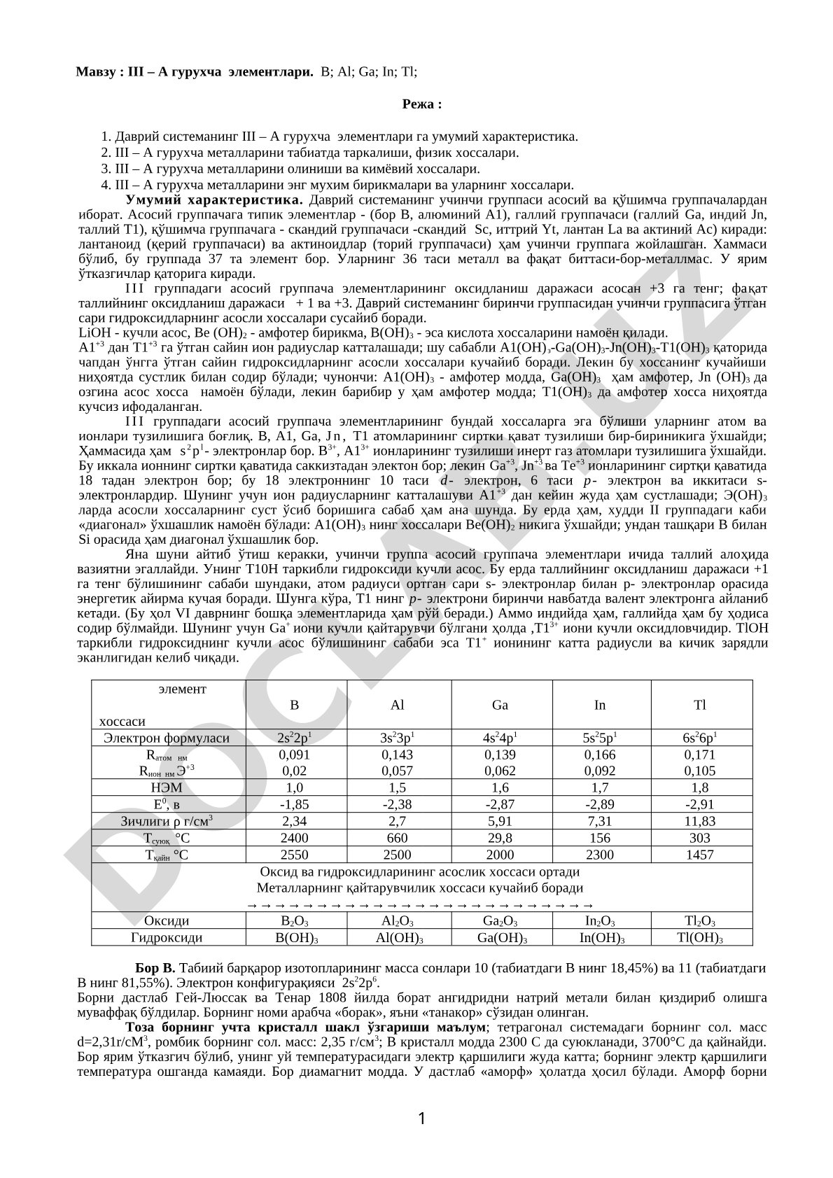 III – A гурухча элементлари