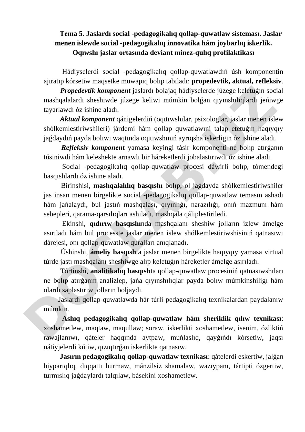 Jaslardı social -pedagogikalıq qollap-quwatlaw sisteması