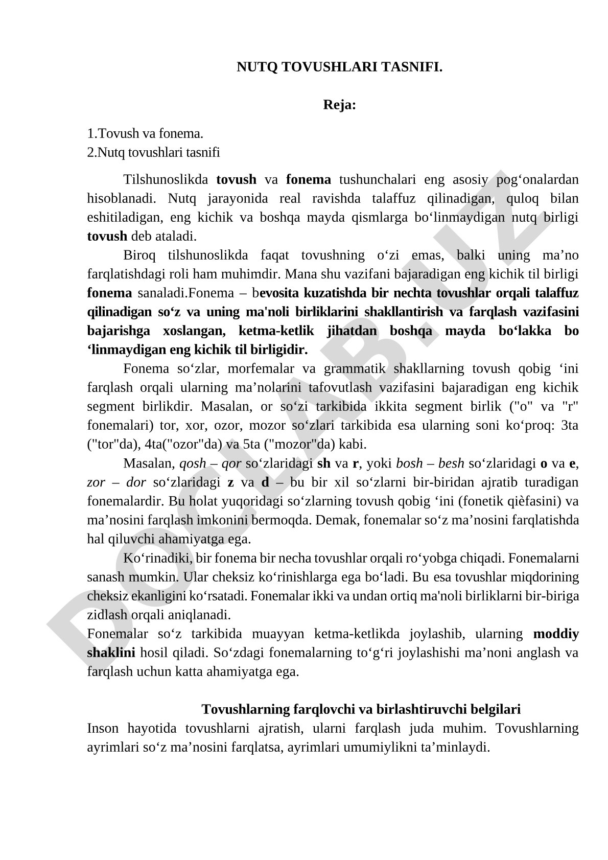 NUTQ TOVUSHLARI TASNIFI
