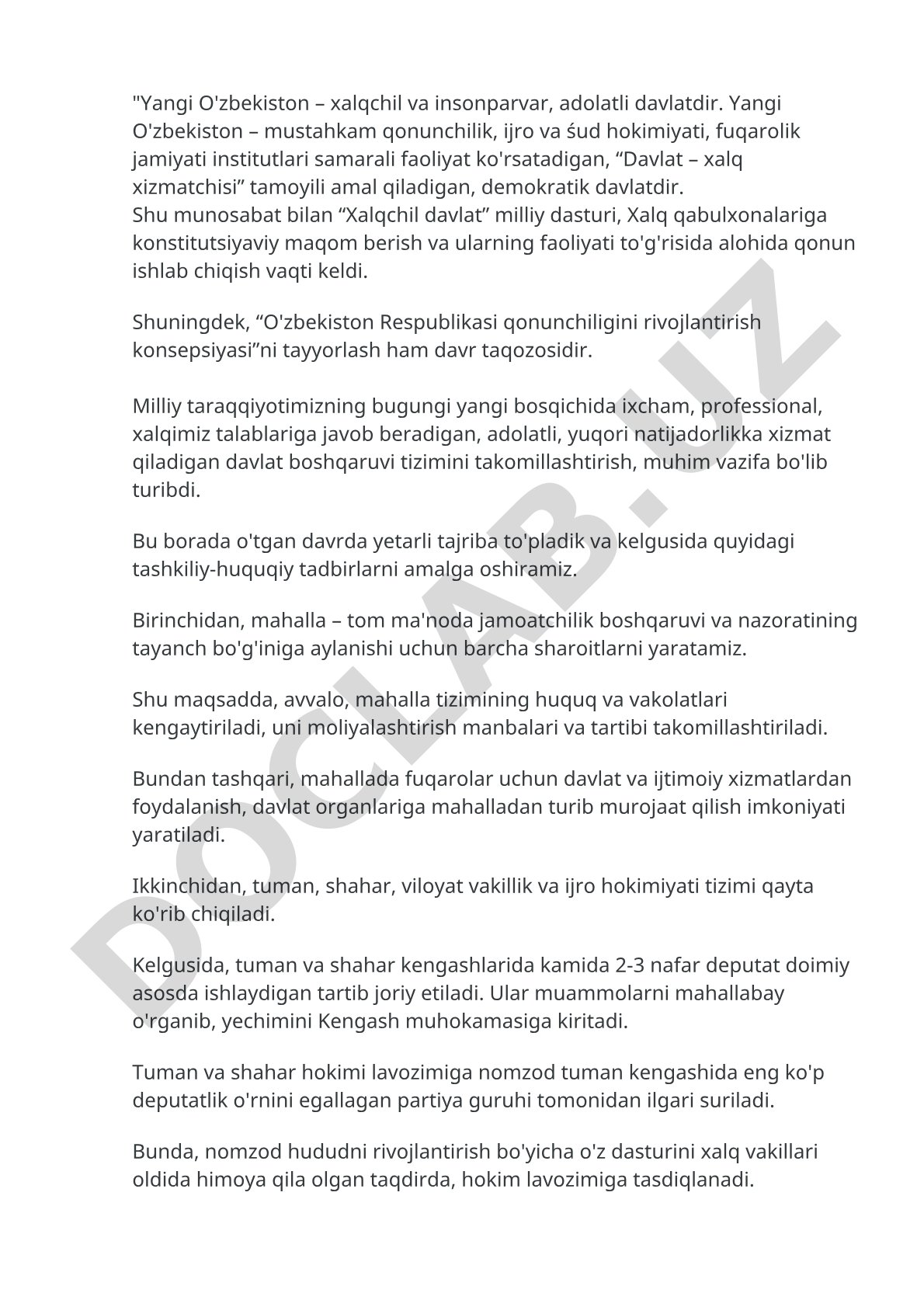 Yangi O'zbekiston – xalqchil davlat