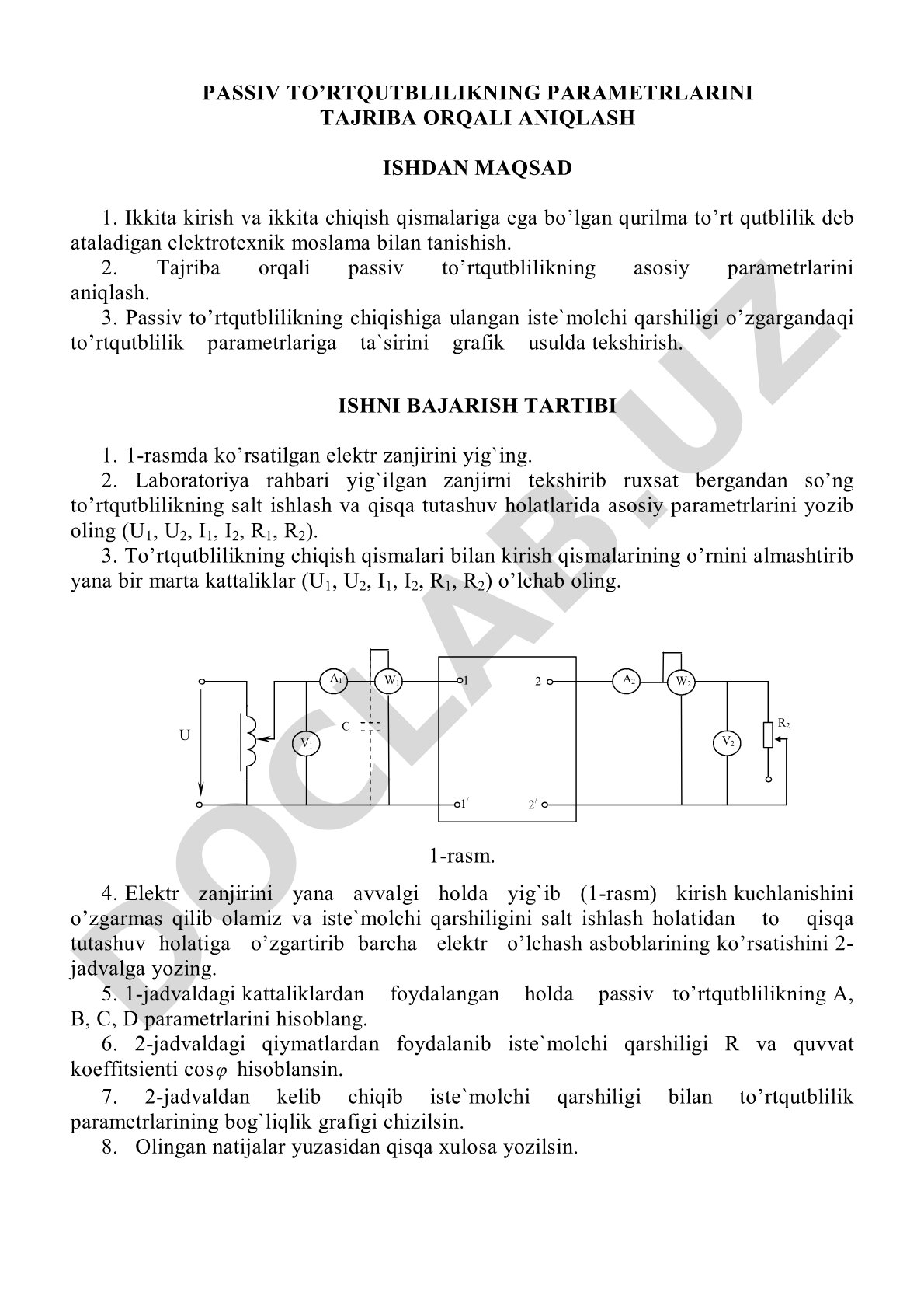 Passiv to'rtqutblilikning parametrlarini tajriba orqali aniqlash