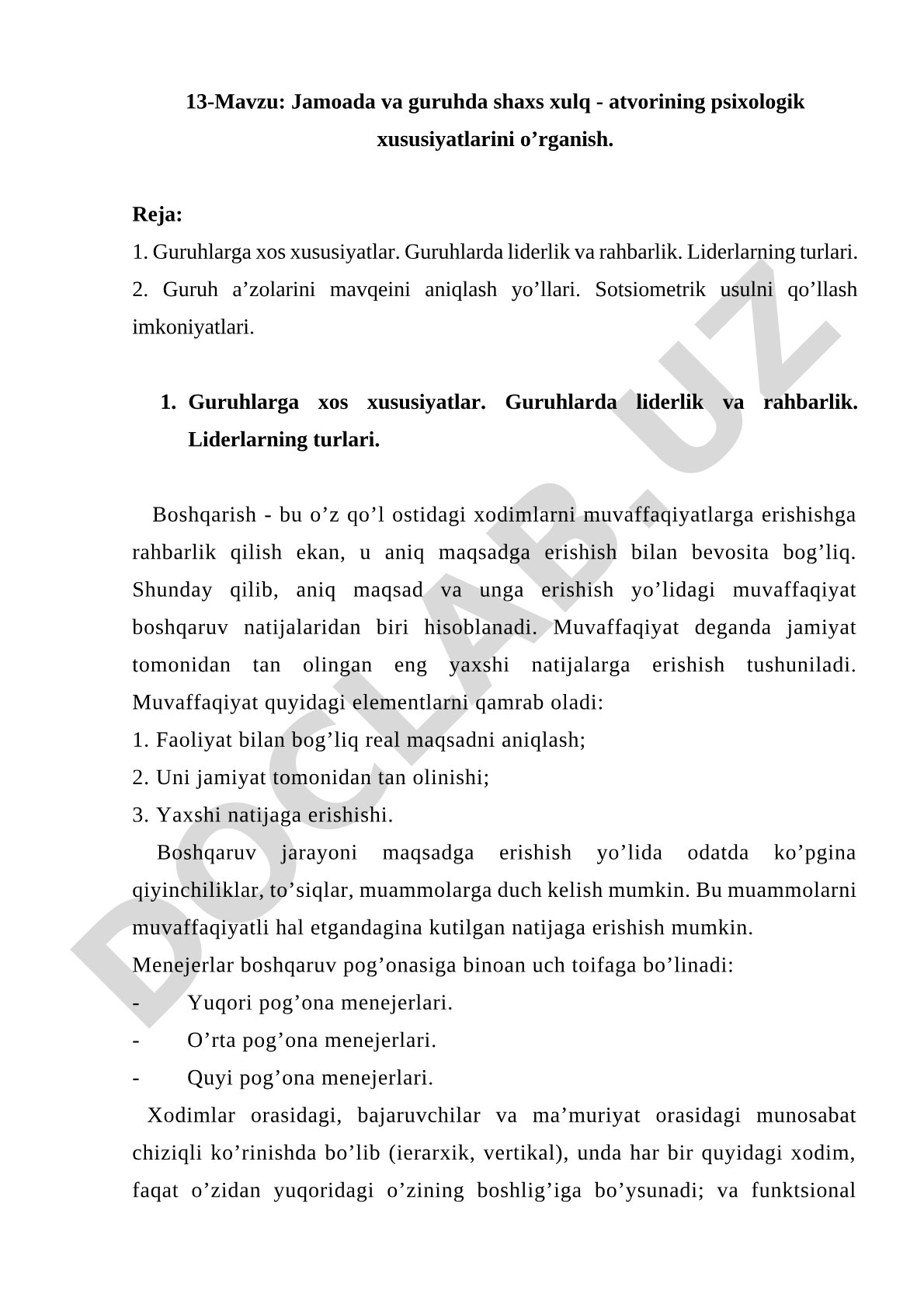Jamoada va guruhda shaxs xulq-atvorining psixologik xususiyatlarini o'rganish