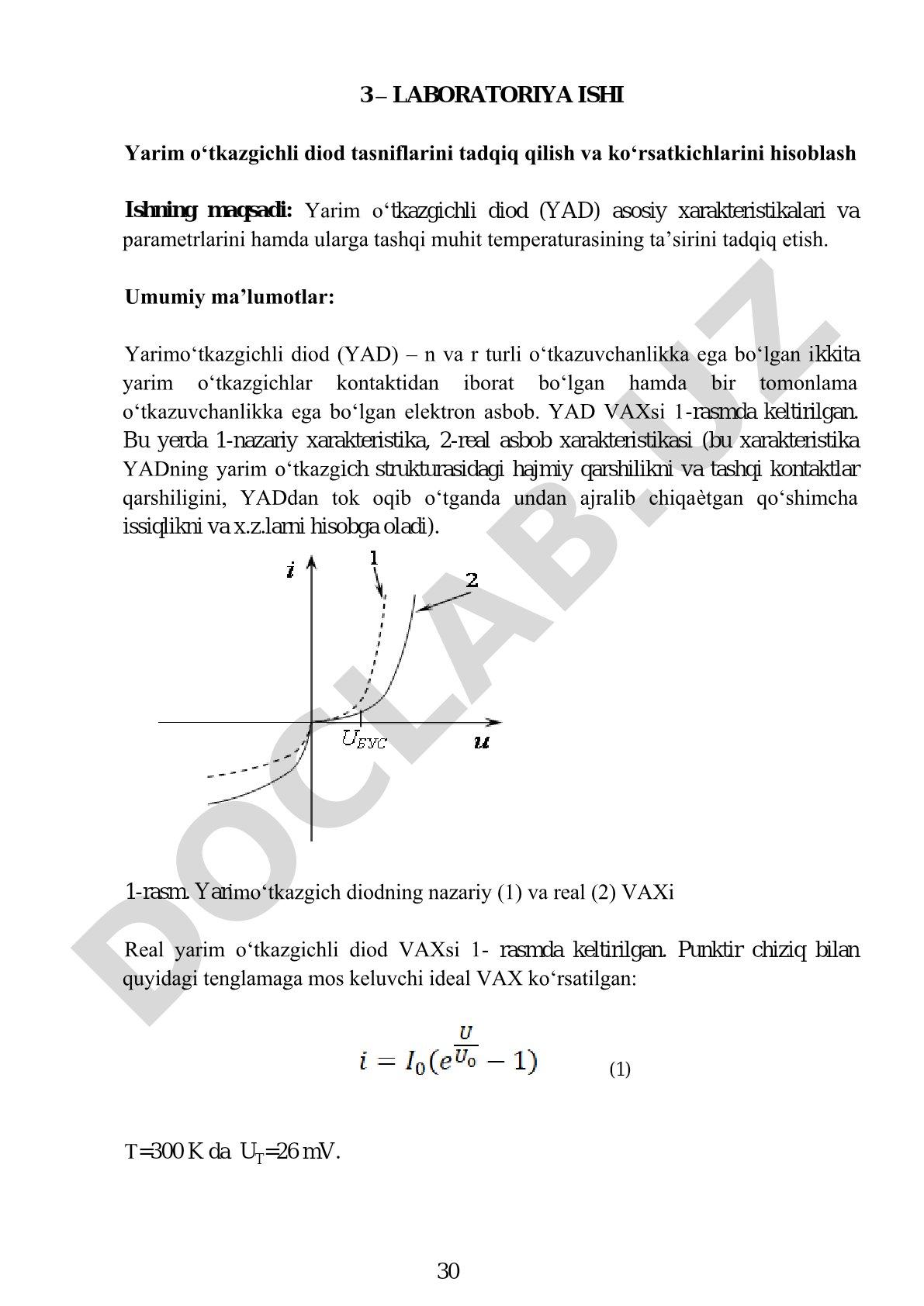 Yarim o‘tkazgichli diod tasniflarini tadqiq qilish va ko‘rsatkichlarini hisoblash
