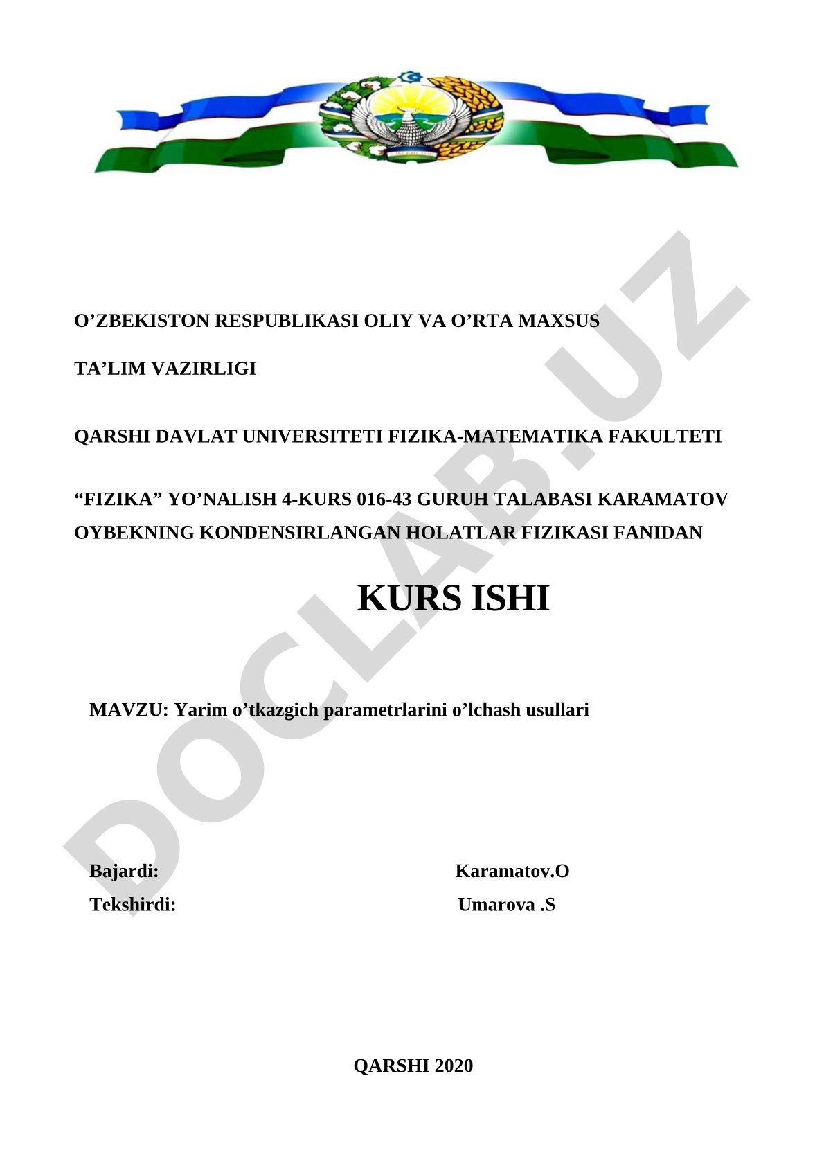 Yarim o'tkazgich parametrlarini o'lchash usullari