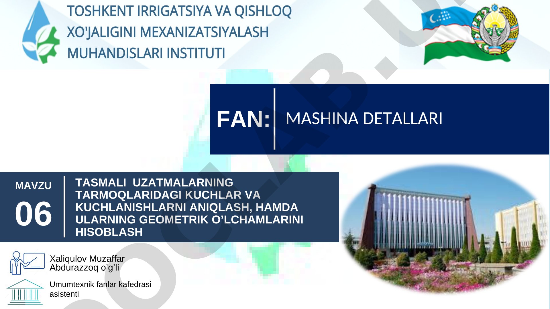 Tasmali uzatmalarning tarmoqlaridagi kuchlar va kuchlanishlarni aniqlash, hamda ularning geometrik o‘lchamlarini hisoblash