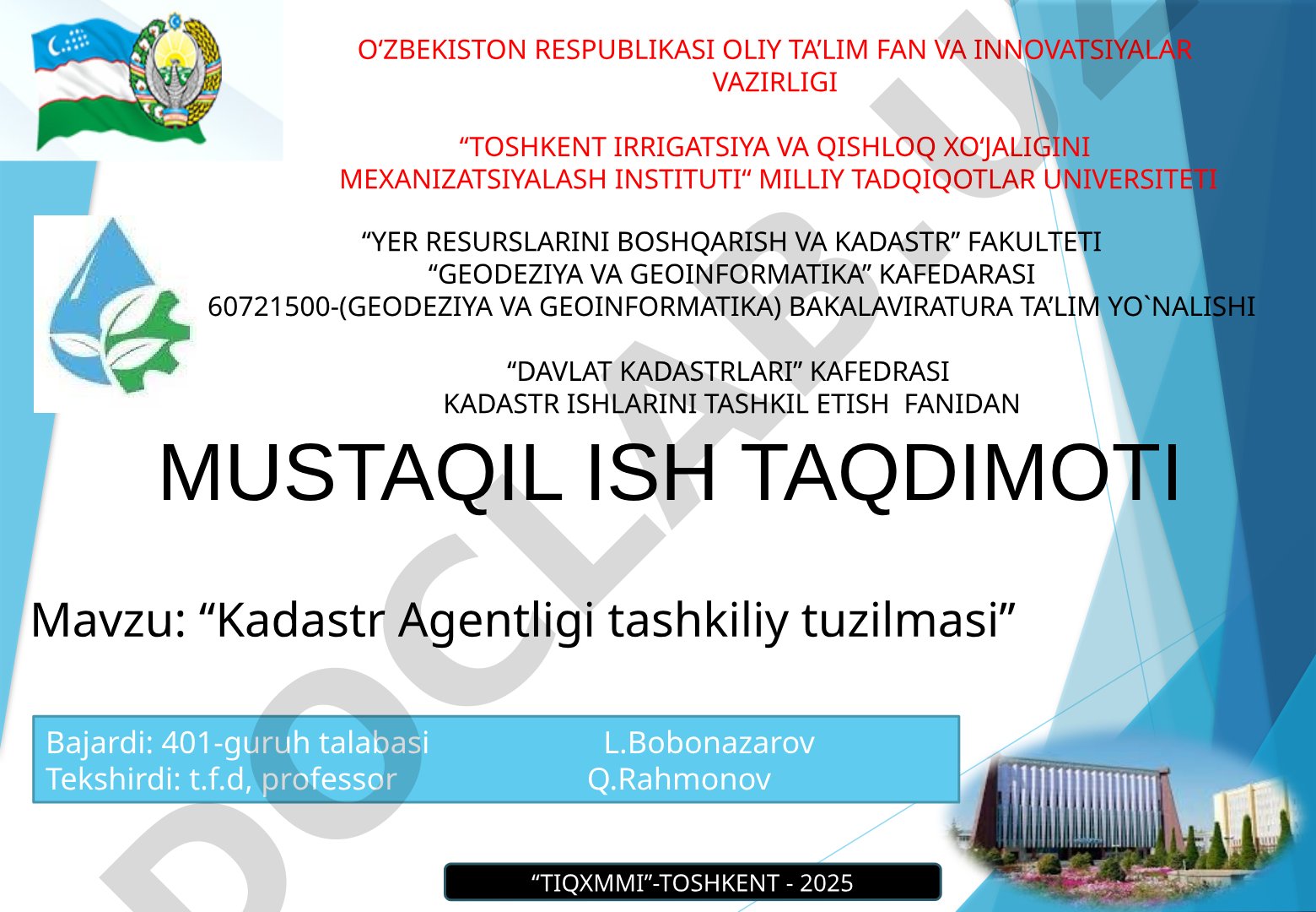 Kadastr Agentligi tashkiliy tuzilmasi