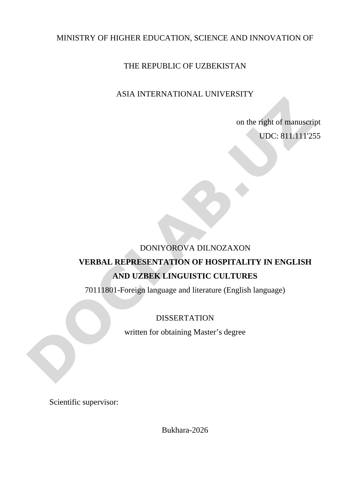 Verbal representation of hospitality in English and Uzbek linguistic cultures