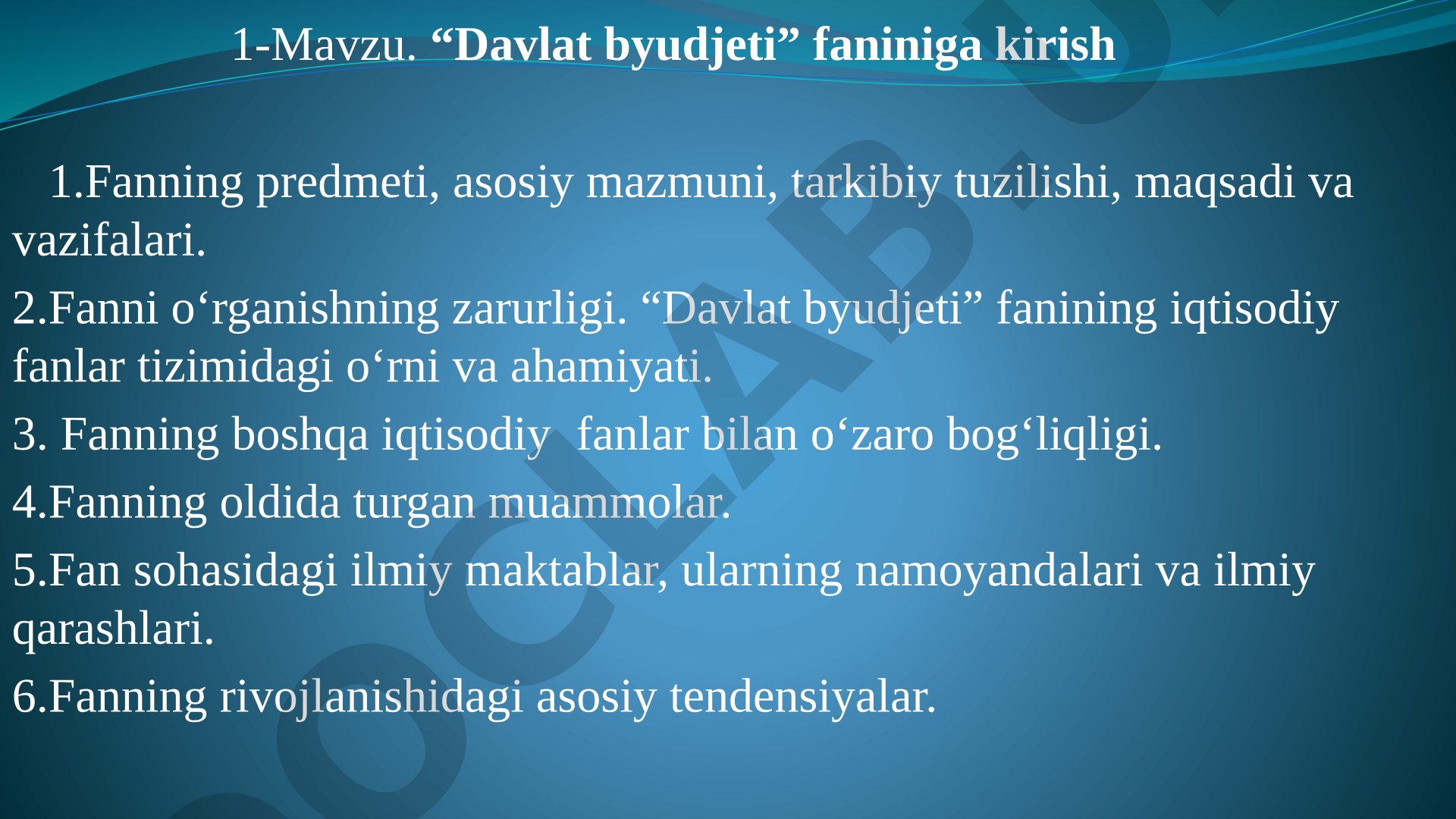 “Davlat byudjeti” faniniga kirish