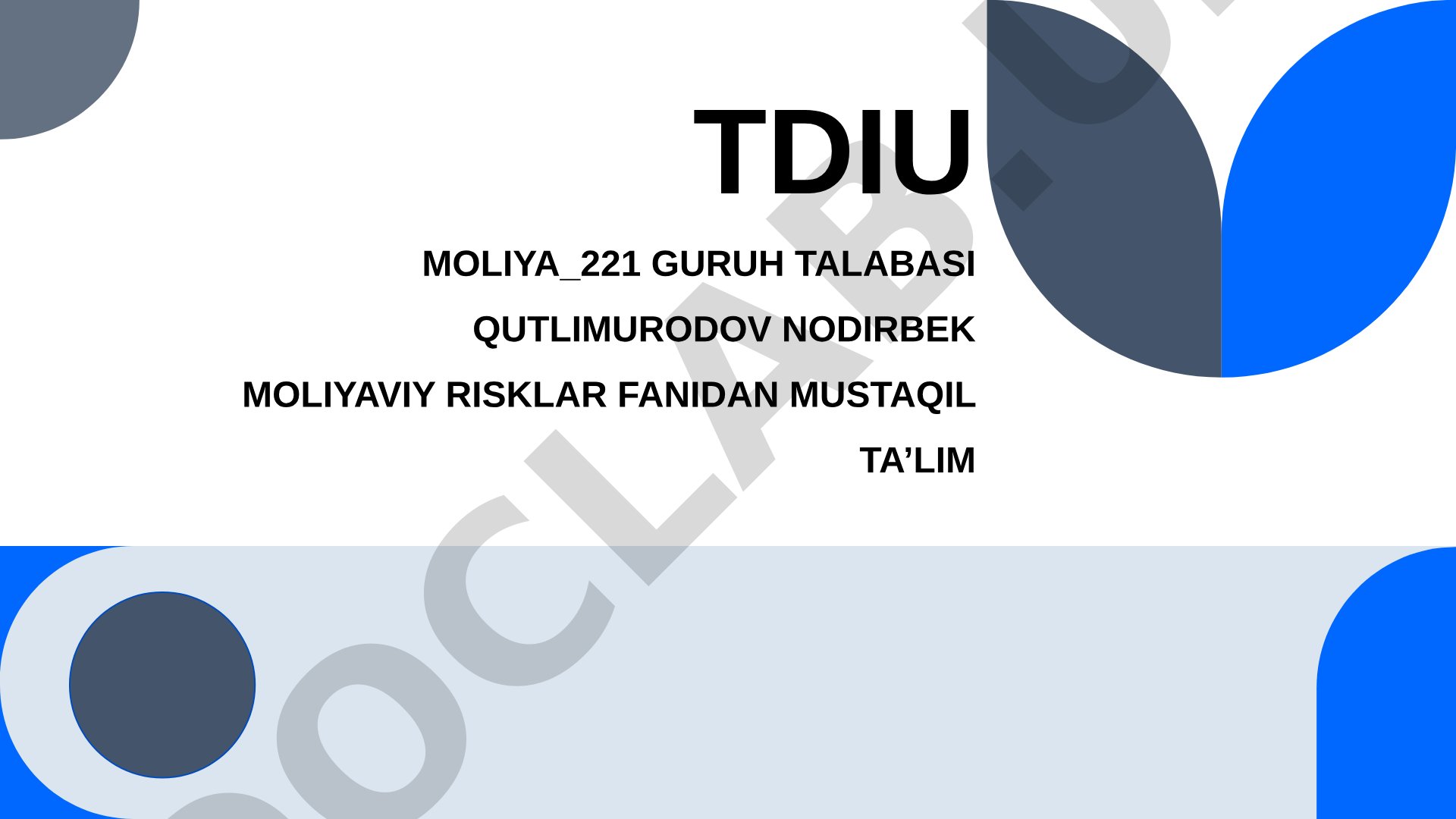 Moliyaviy risklar fanidan mustaqil ta'lim: aktivlar riski turlari va omillari