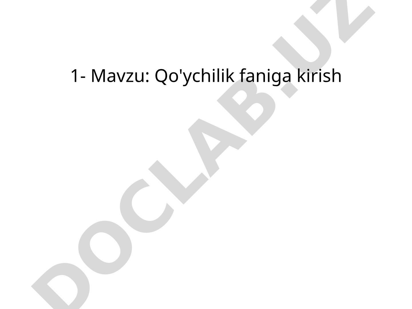 Qo'ychilik faniga kirish