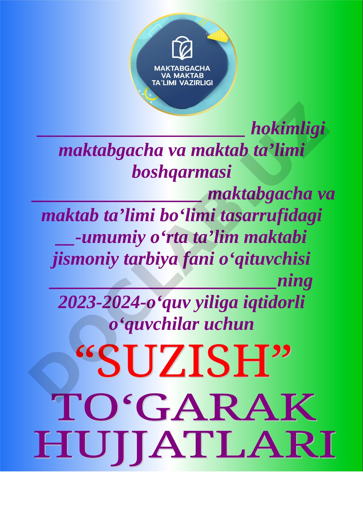 Iqtidorli o'quvchilar uchun suzish to'garagi ish rejasi