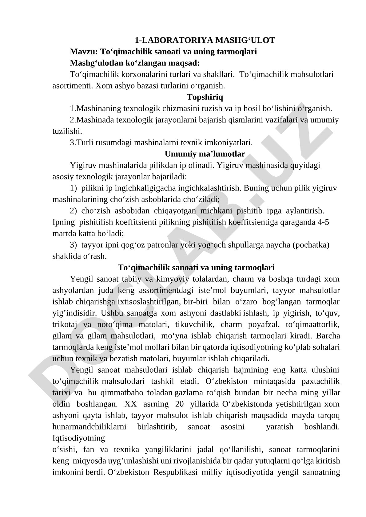 To'qimachilik sanoati va uning tarmoqlari