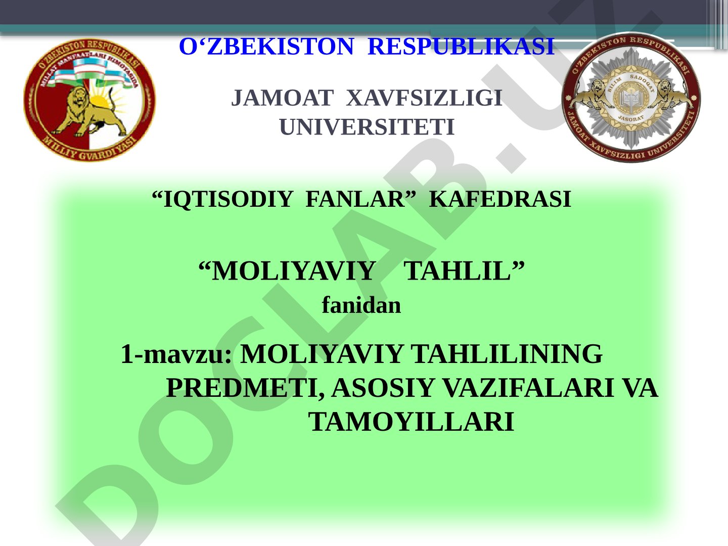 Moliyaviy tahlilining predmeti, asosiy vazifalari va tamoyillari