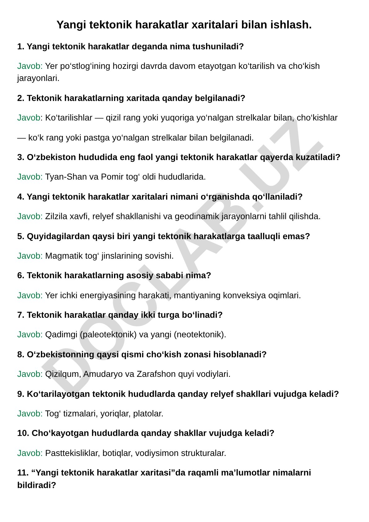 Yangi tektonik harakatlar xaritalari bilan ishlash