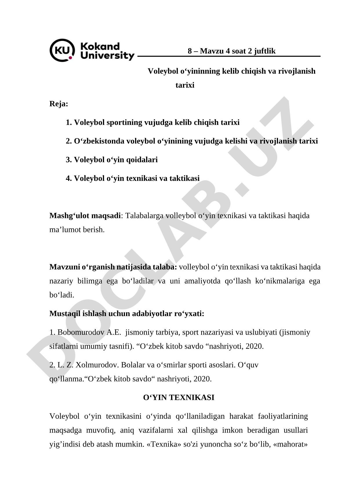 Voleybol o‘yininning kelib chiqish va rivojlanish tarixi
