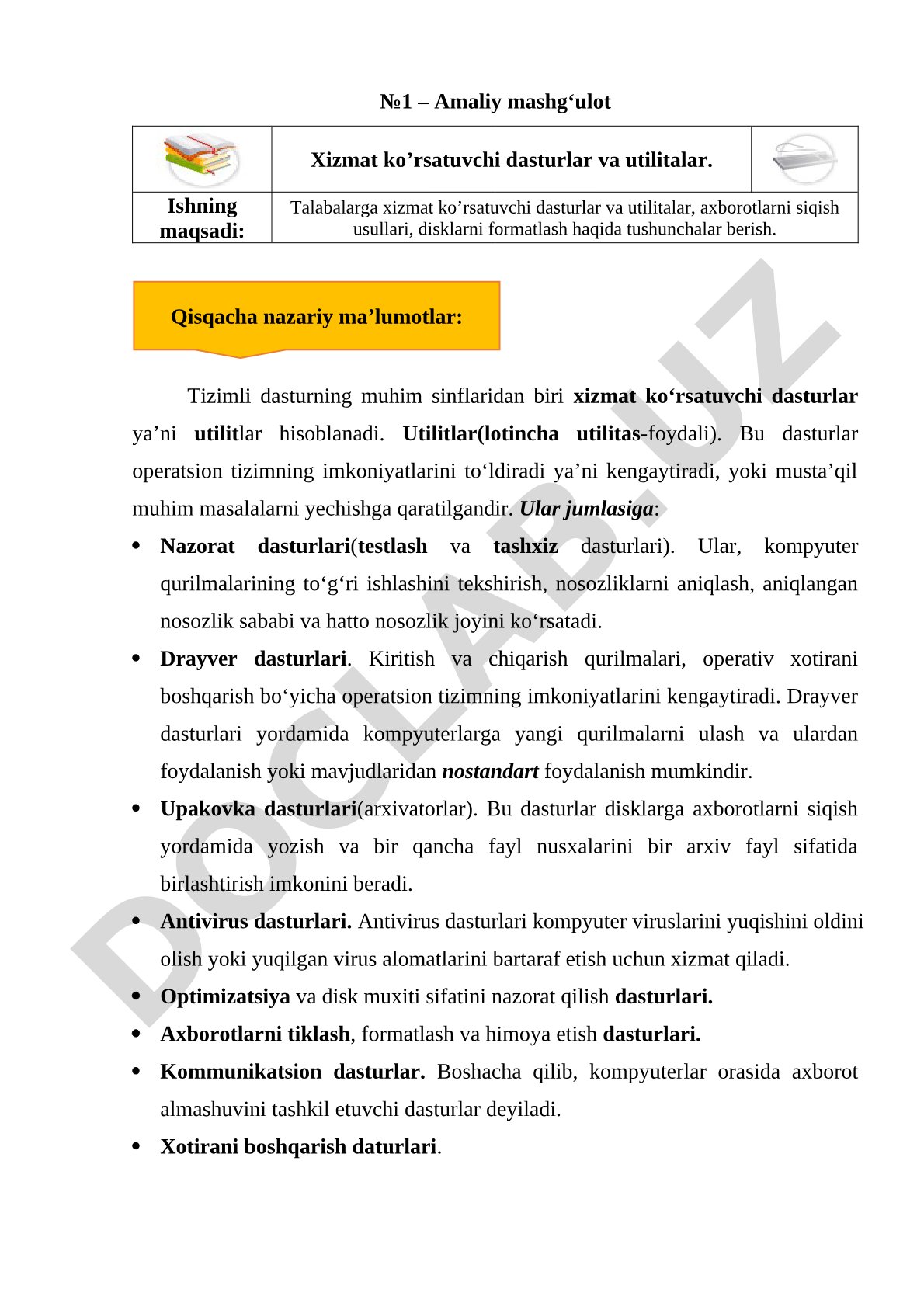 Xizmat ko’rsatuvchi dasturlar va utilitalar