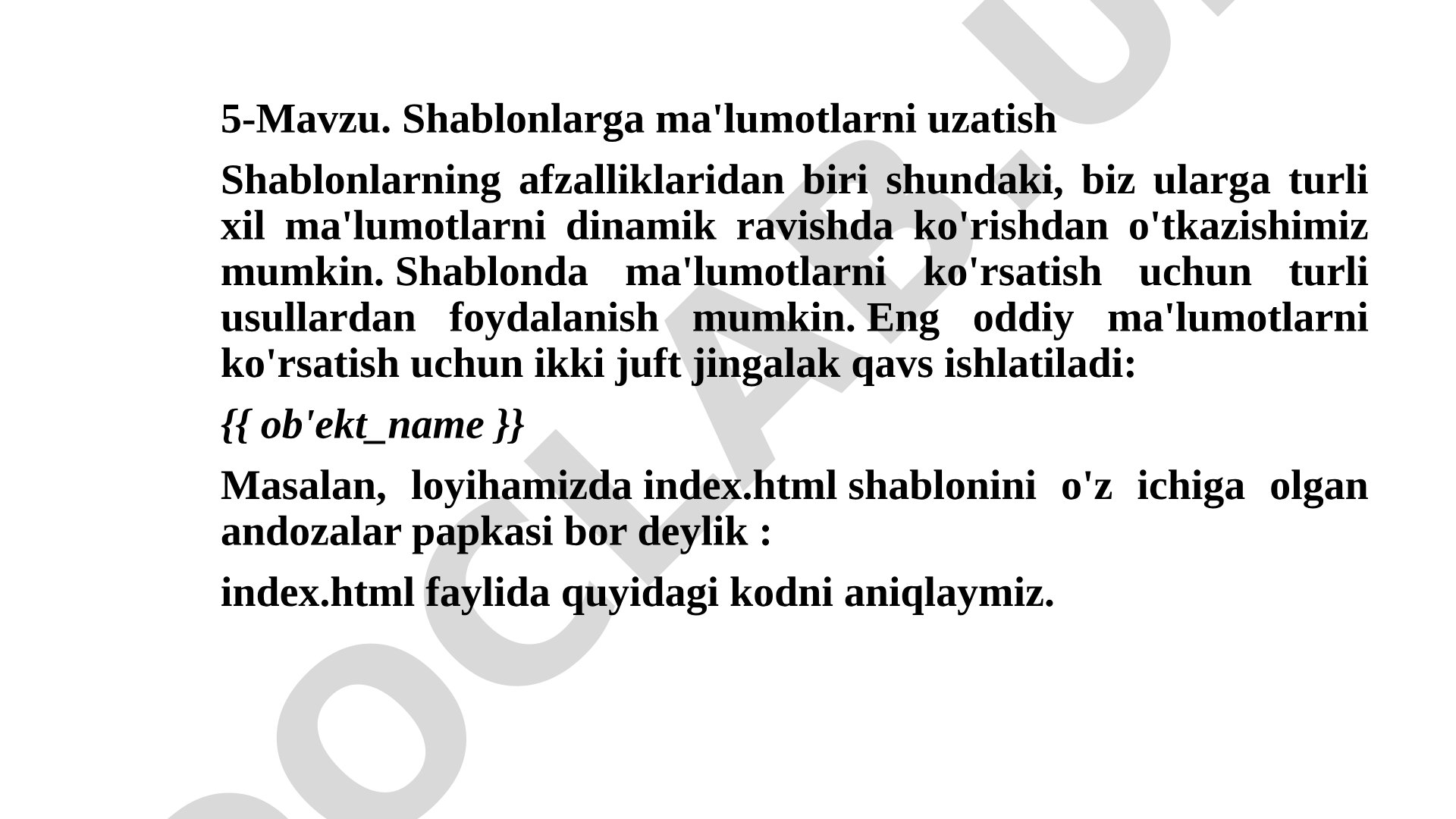Shablonlarga ma'lumotlarni uzatish