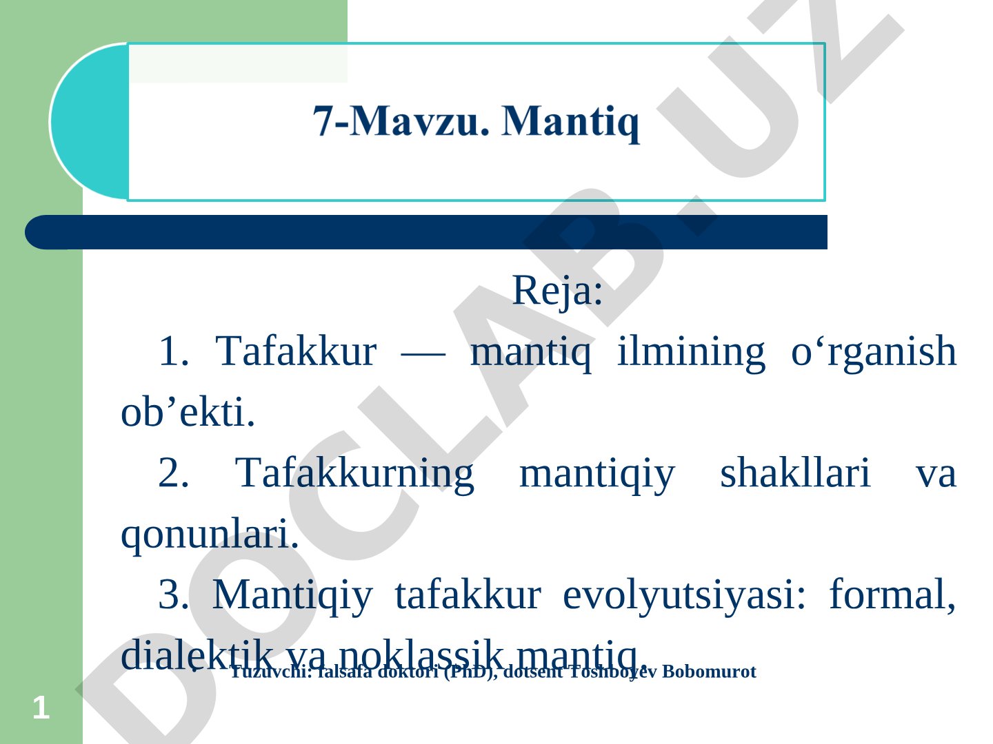 Tafakkur — mantiq ilmining o‘rganish ob’ekti