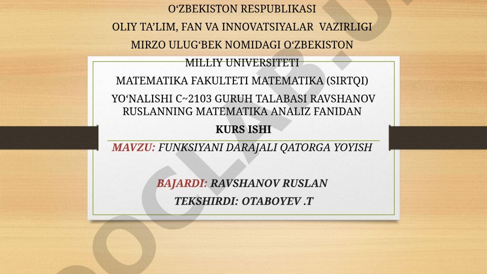 Funksiyani darajali qatorga yoyish