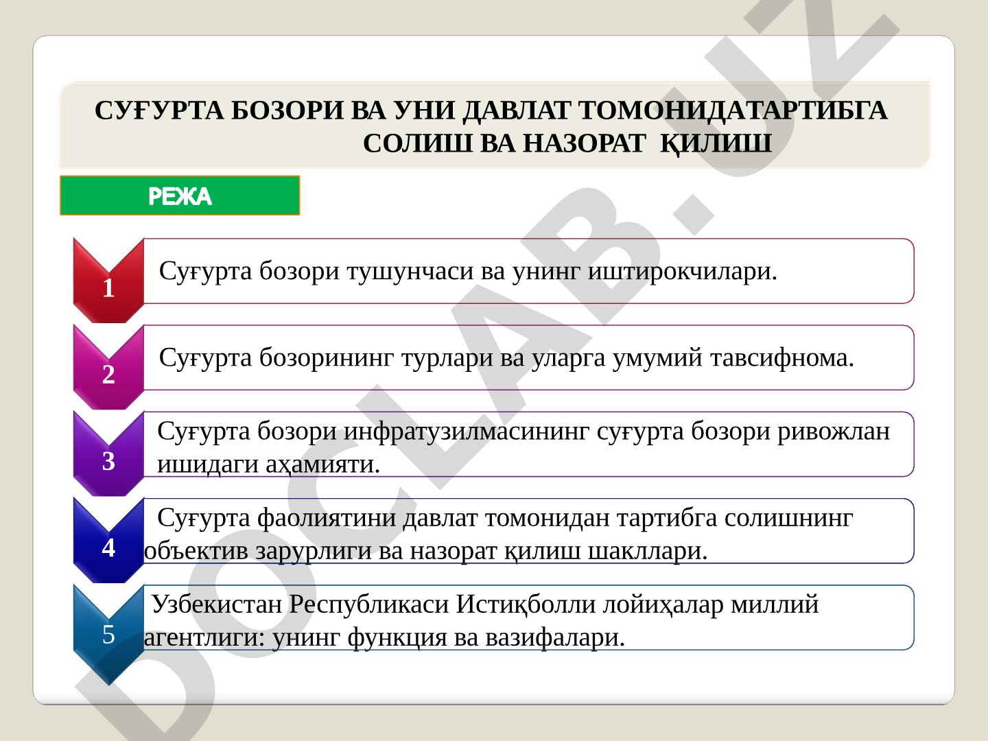 Суғурта бозори тушунчаси ва уни давлат томонидан тартибга солиш