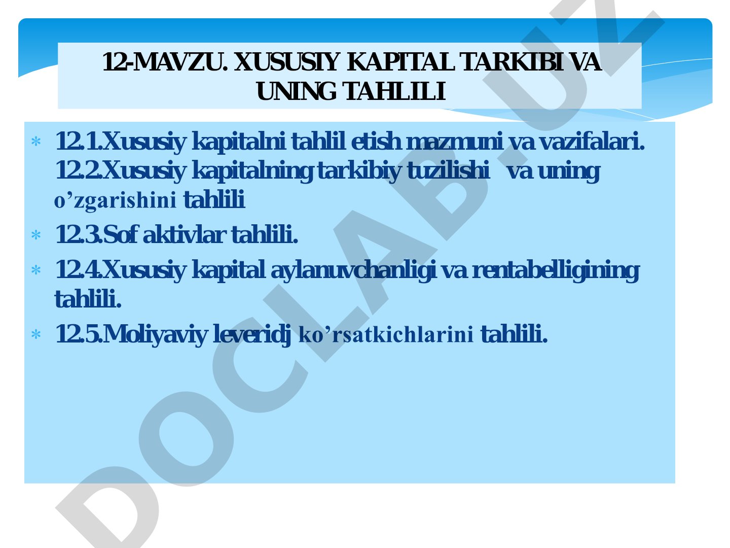 Xususiy kapital tarkibi va uning tahlili