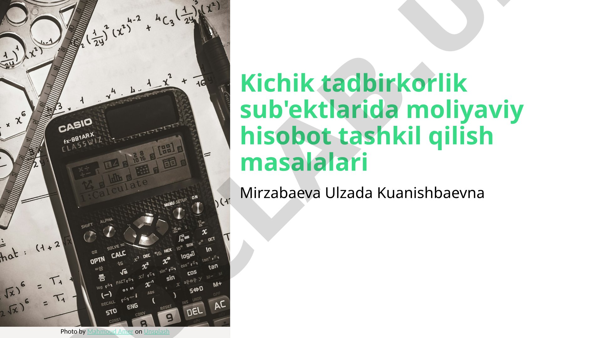 Kichik tadbirkorlik sub'ektlarida moliyaviy hisobot tashkil qilish masalalari