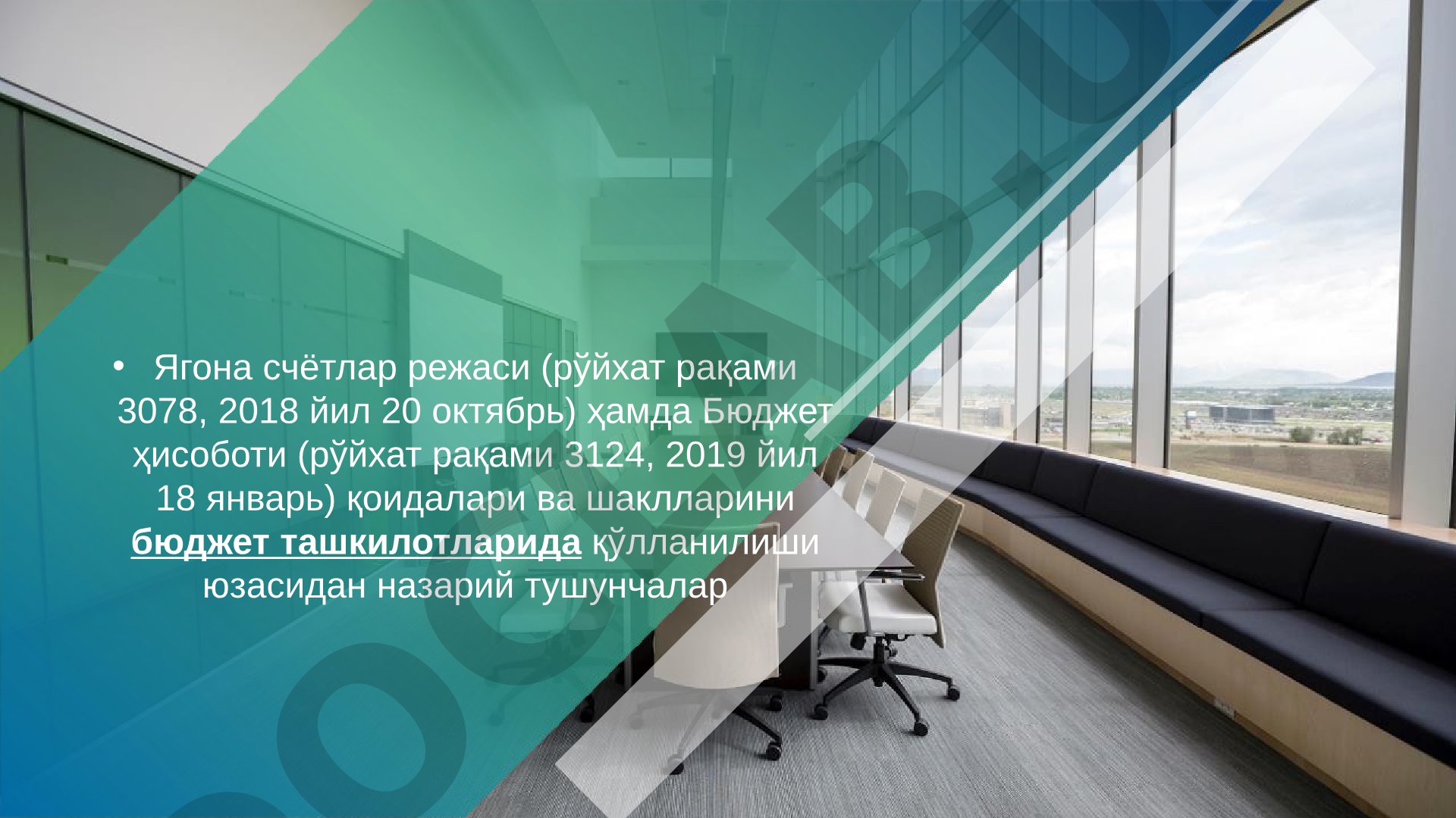 Ягона счётлар режаси ҳамда бюджет ҳисоботи қоидаларини бюджет ташкилотларида қўлланилиши