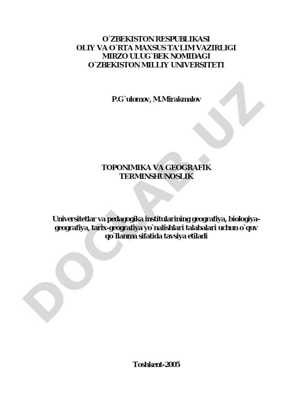 Toponimika va geografik terminologiya