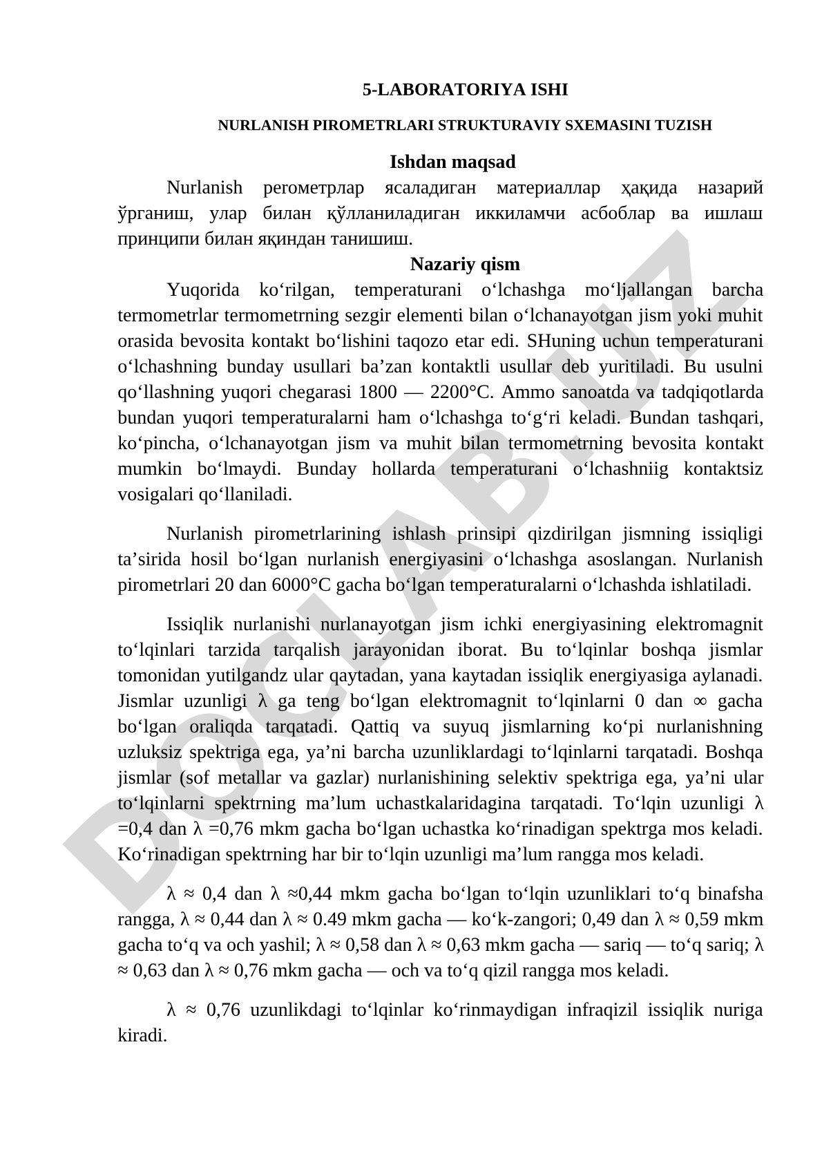 Nurlanish pirometrlari strukturaviy sxemasini tuzish
