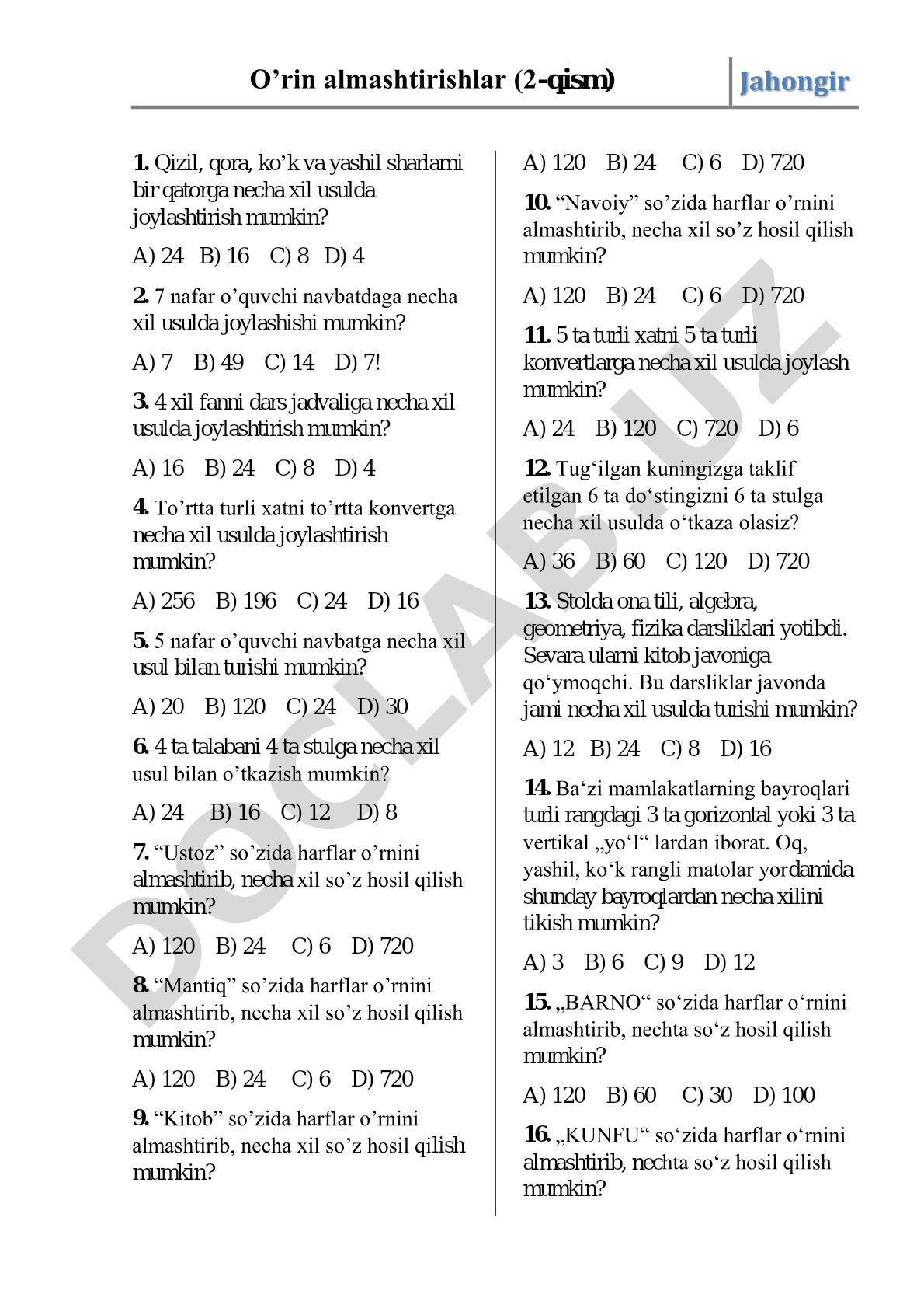 O’rin almashtirishlar (2-qism)