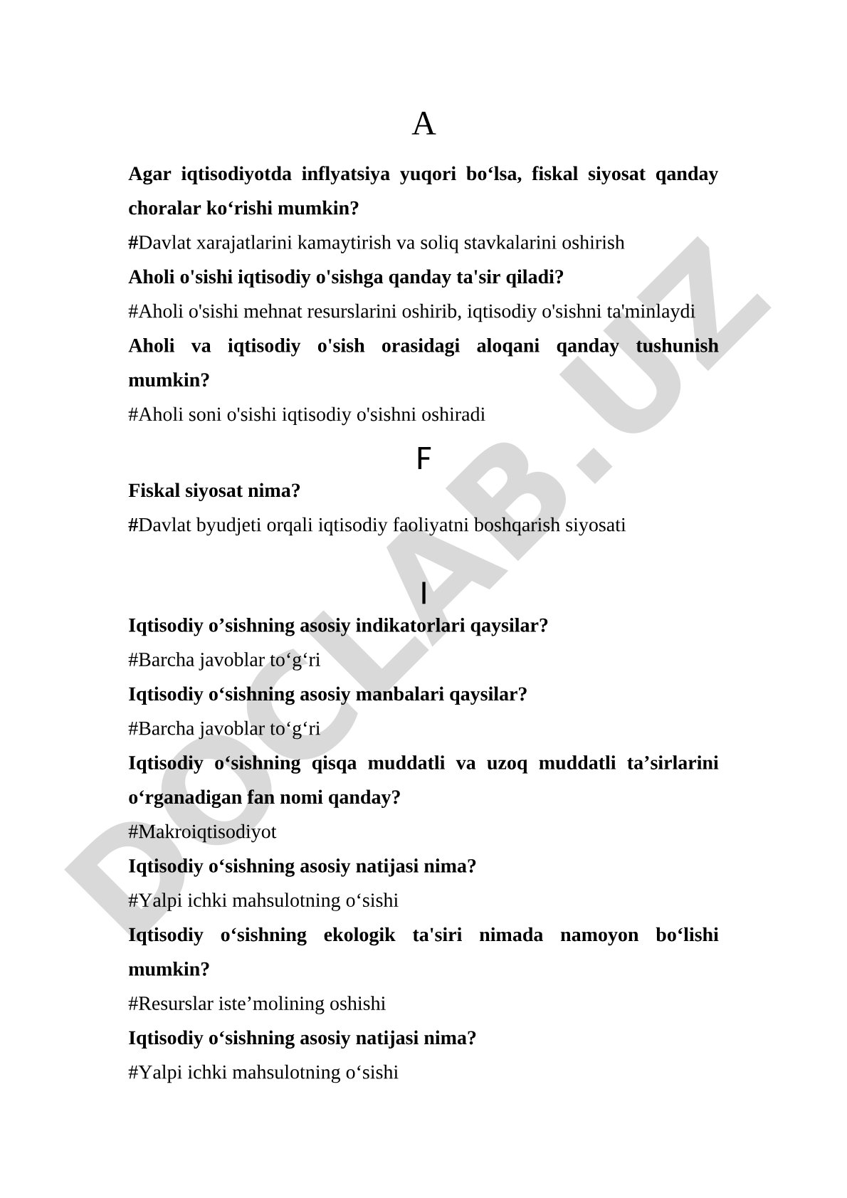 Iqtisodiy o'sish, fiskal siyosat va aholi o'sishi