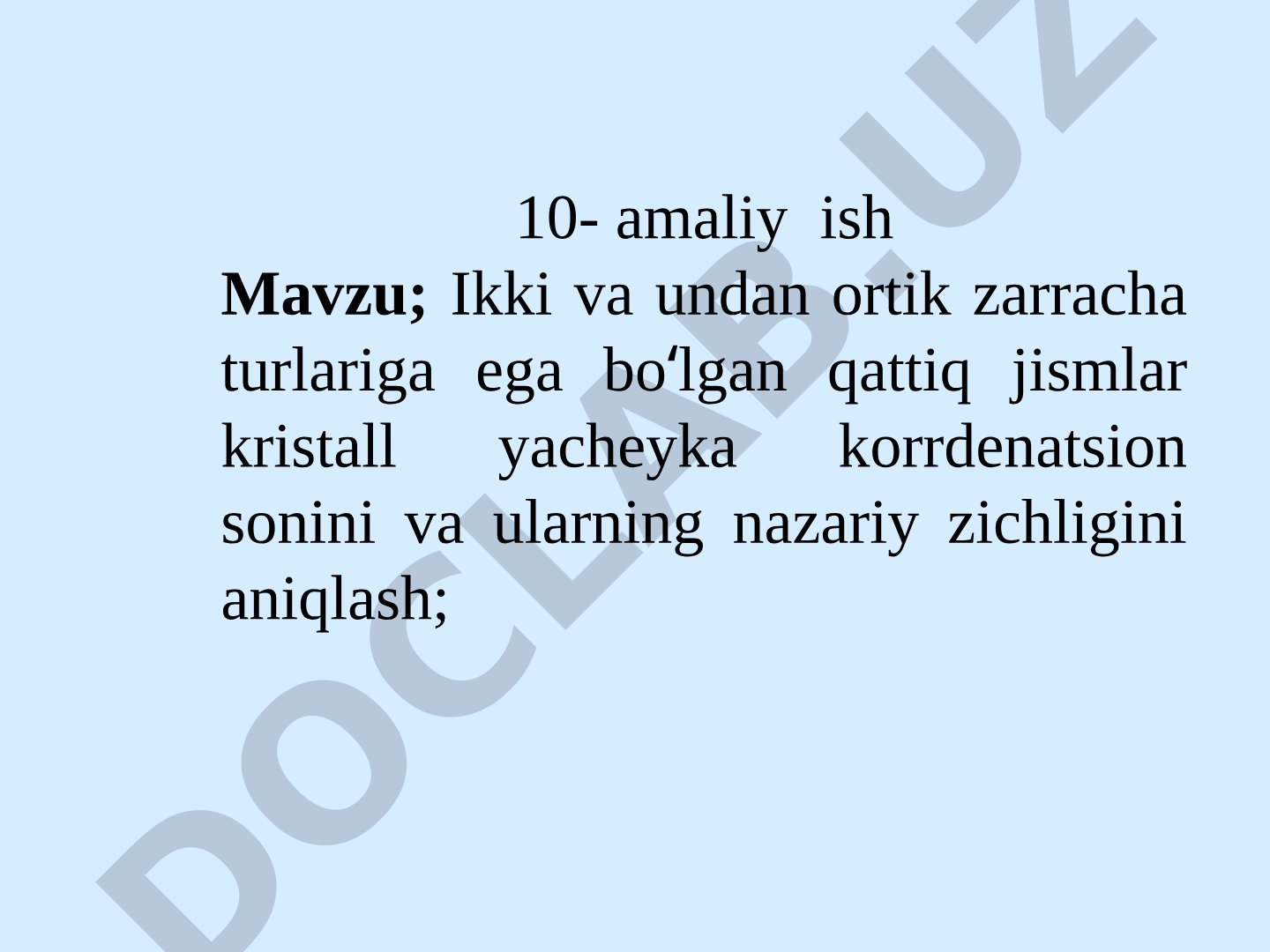 Qattiq jismlar kristall yacheyka koordinatsion soni va nazariy zichligini aniqlash