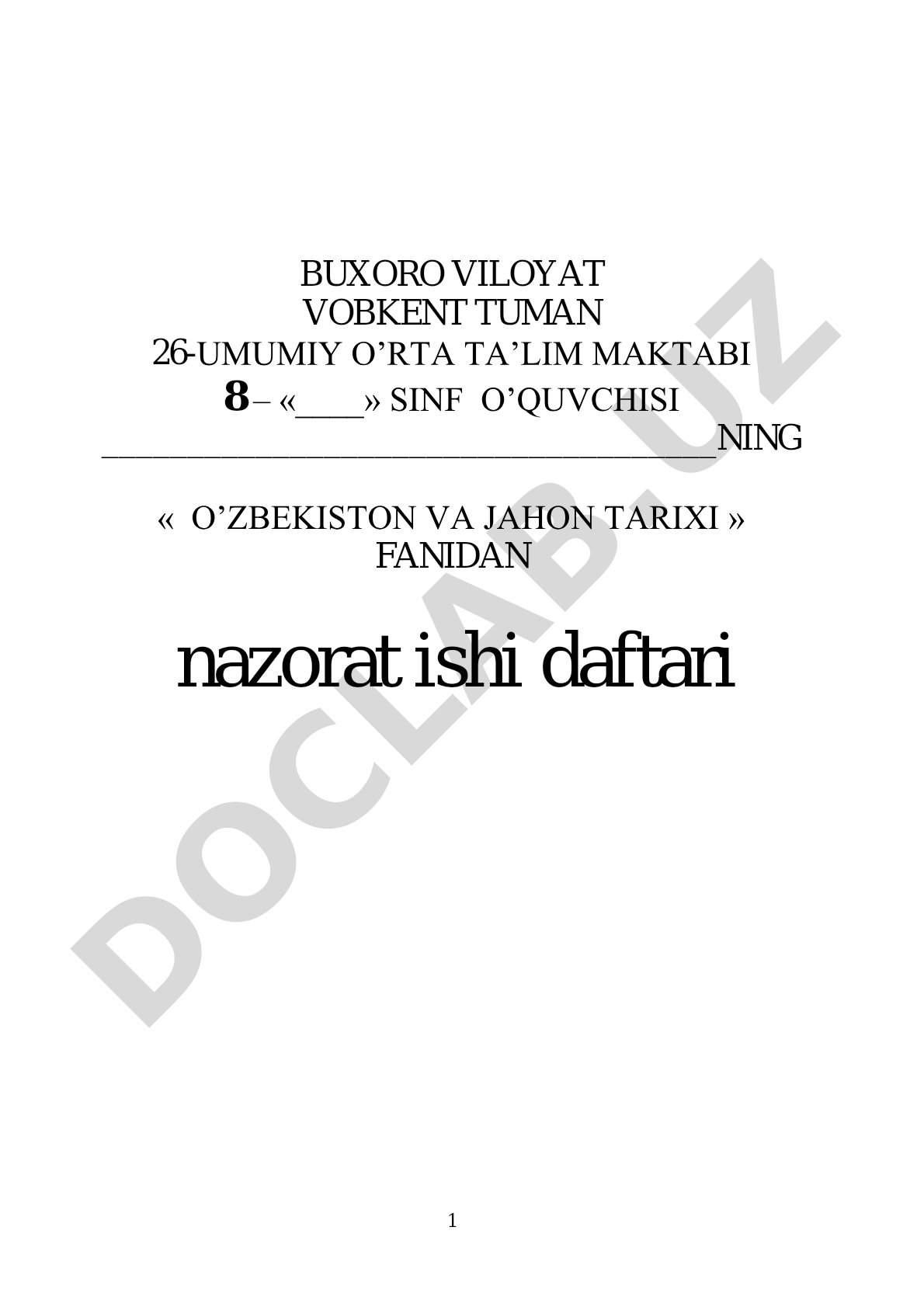 Jahon tarixi 8-sinf 1-nazorat ishi
