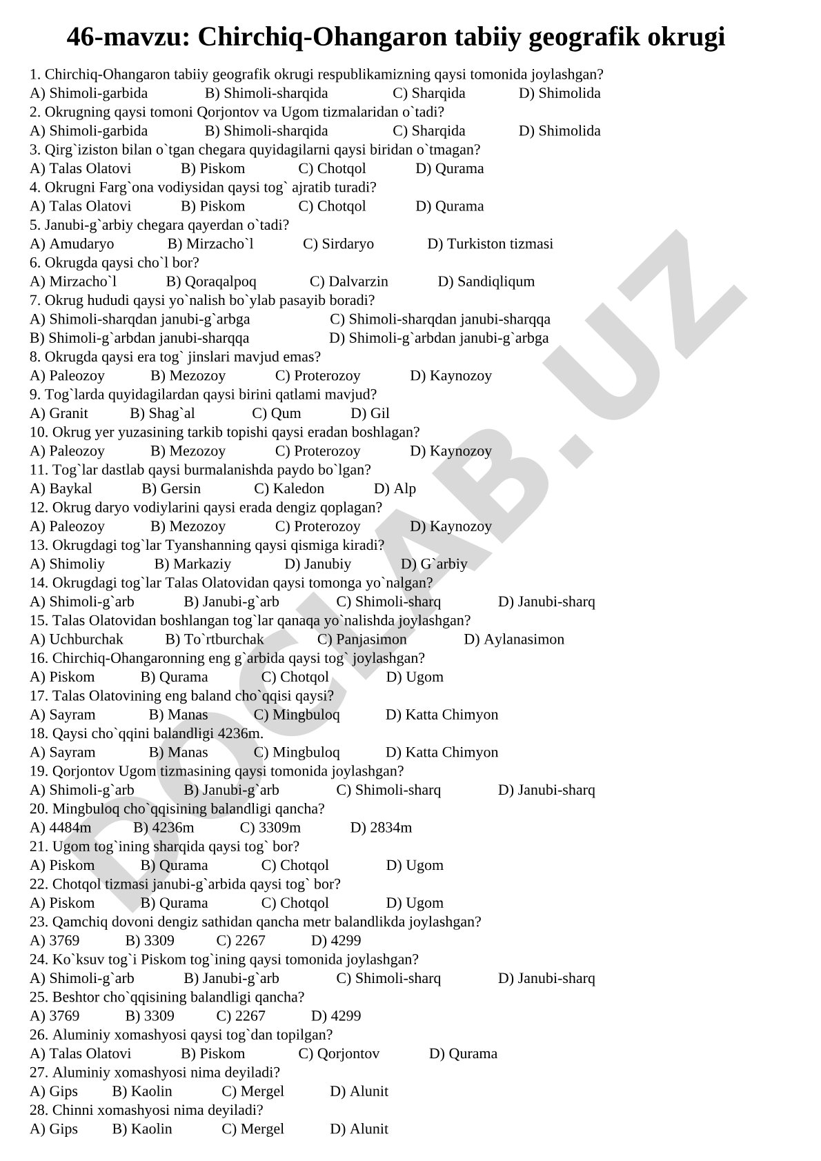 Chirchiq-Ohangaron tabiiy geografik okrugi