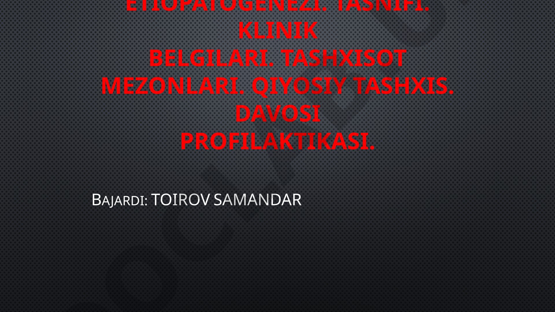 Yuvenil revmatoid artrit etiopatogenezi tasnifi klinik belgilari tashxisot mezonlari