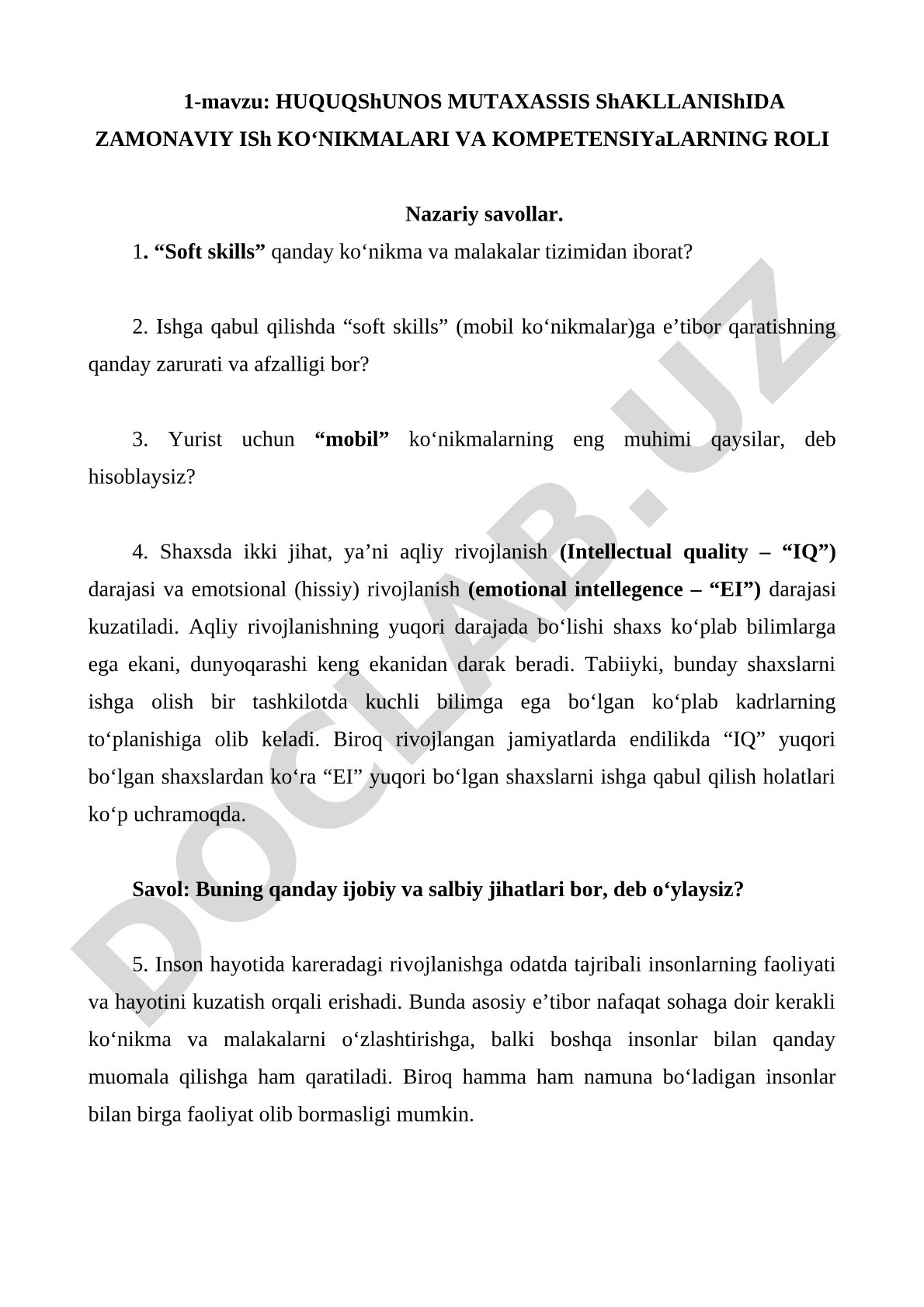 HUQUQShUNOS MUTAXASSIS ShAKLLANIShIDA ZAMONAVIY ISh KO‘NIKMALARI VA KOMPETENSIYaLARNING ROLI